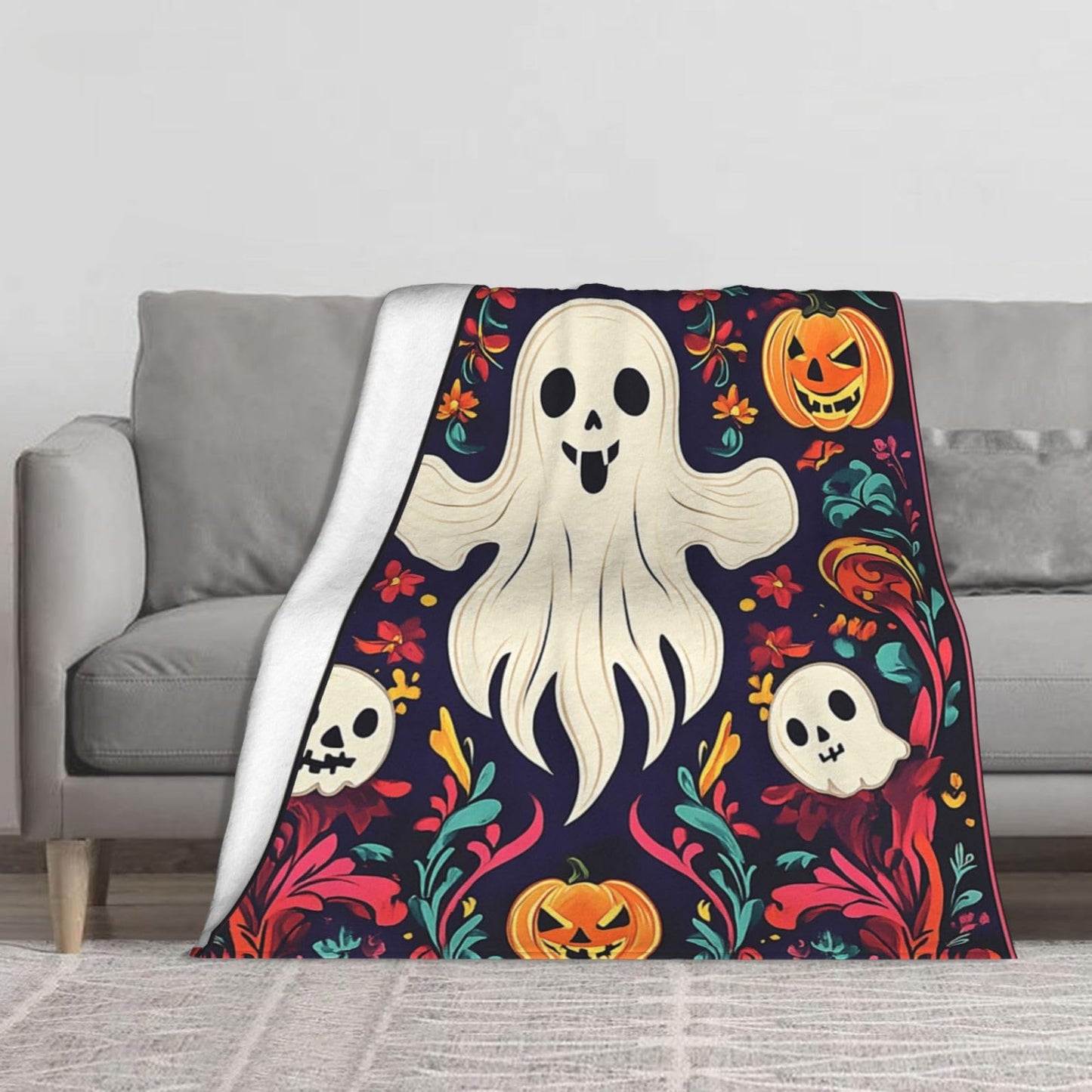 CDSASHCA Spooky Ghosts Flannel Blanket,Cute Design with Floating Phantom Print,Ultra-Soft Fleece for Festival Party Cozy Vibes，Suitable for Sofa,Bed and Office Decoration，Gifts for Friends 50X60 Inch