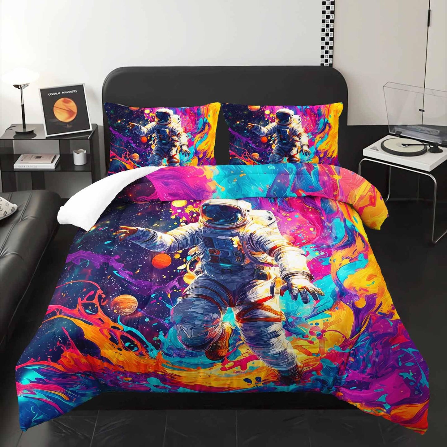lneffble Astronaut Galaxy Comforter Twin Size,Astronaut Galaxy Kids Comforter Set,3Pcs Bedding Set Printed Comforter with 2 Pillowcases,Down Alternative,Soft and Lightweight,for All Seasons