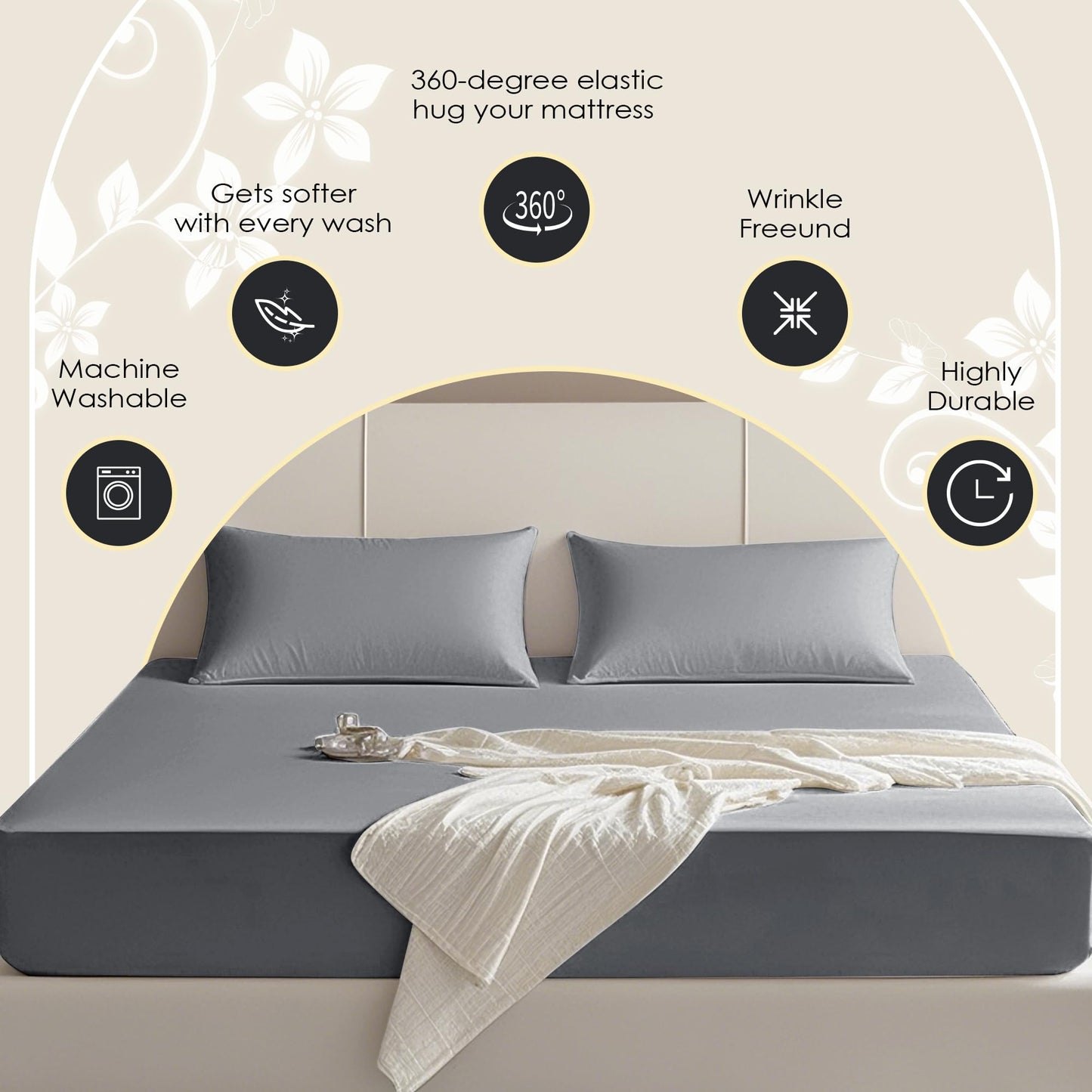 FreshCulture Queen Fitted Sheet Only – Premium Hotel-Quality Fitted Sheet for Queen Bed – Ultra Soft & Breathable Brushed Microfiber – Elegant Black Box Packaging (Dark Grey)