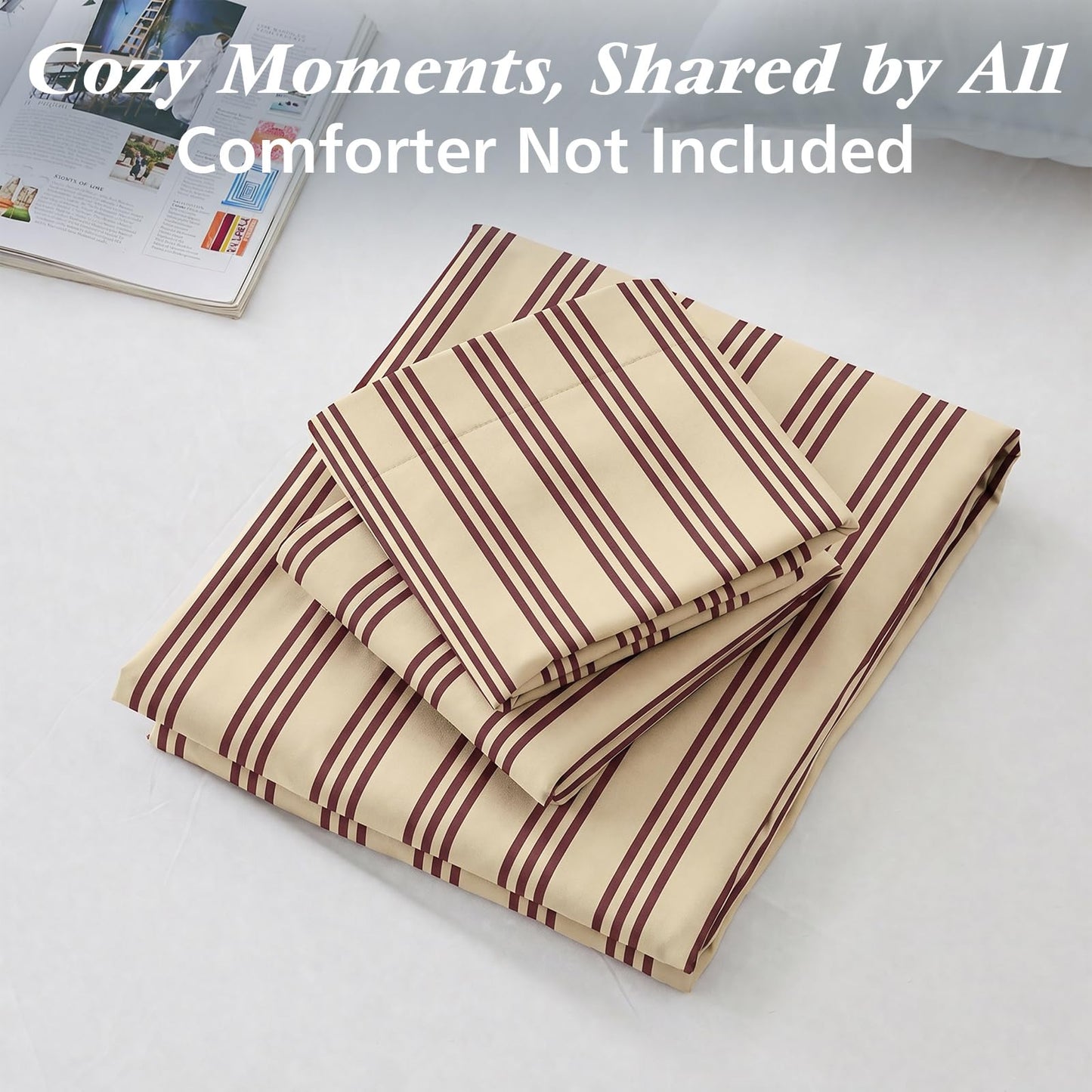 JOLLYVOGUE Striped Duvet Cover Queen, Yellow Duvet Cover with Red Stripes