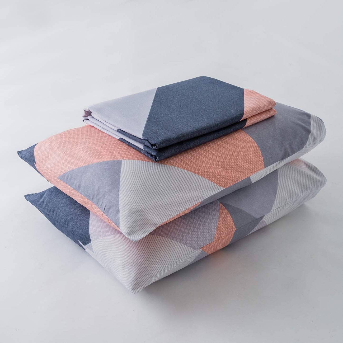 YuHeGuoJi Peach Geometric Duvet Cover Queen 100% Cotton 3 Pcs Set 1 Pink Navy Striped Duvet Cover with Zipper Ties 2 Pillowcases Modern Farmhouse Blue Chevron Patterned Bedding Set Soft