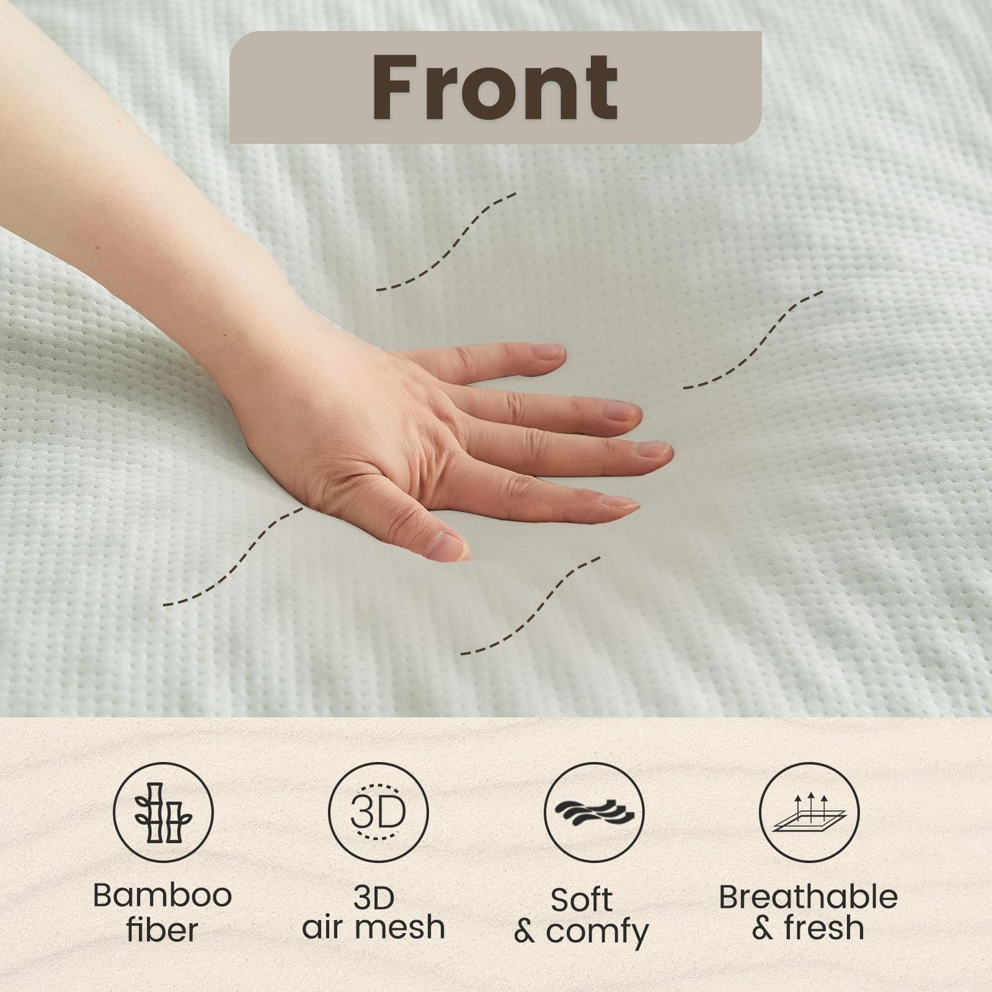 QUIETSEA Reversible Queen Mattress Topper Egg Crate Memory Foam Mattress Topper, Bamboo Viscose Mattress Pad Queen, Noiseless Waterproof Mattress Cover with Deep Pocket Stretches up to 21", 60" x 80"