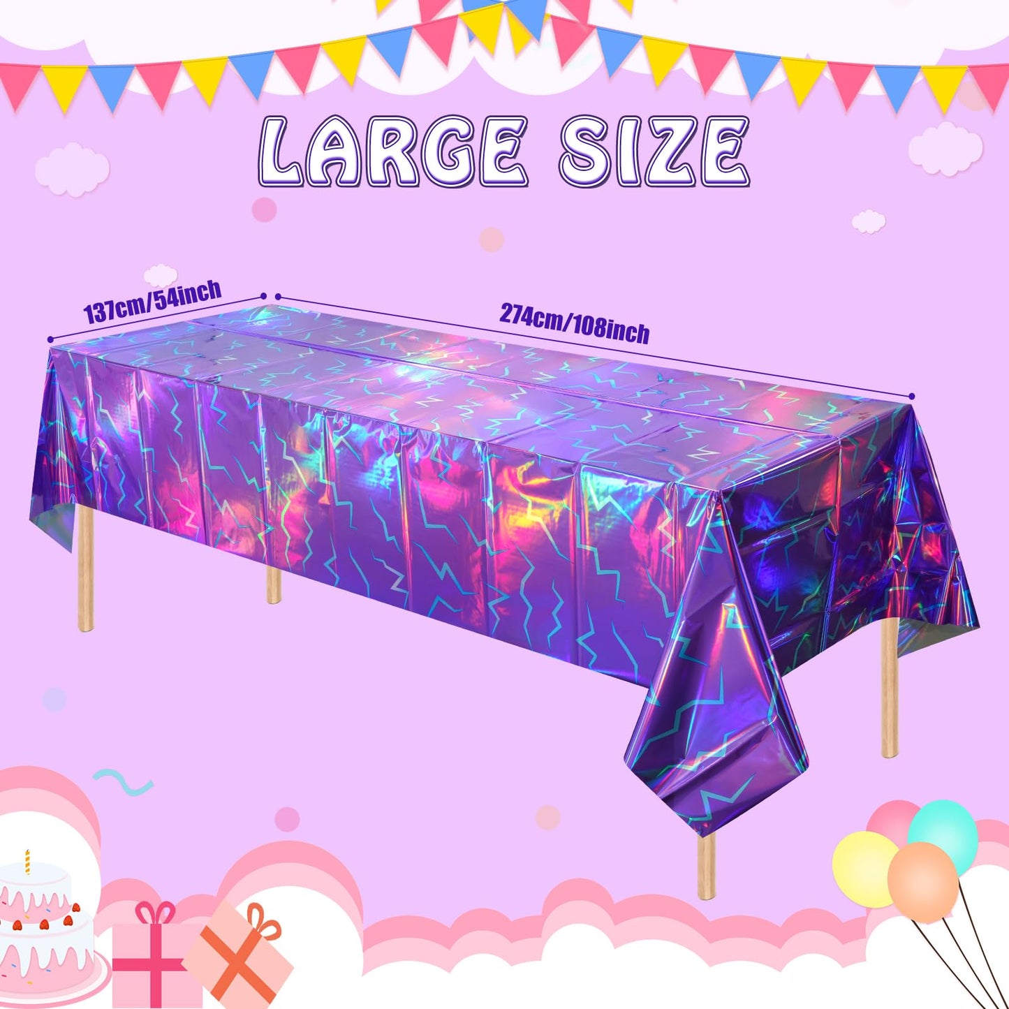 3 Pack Iridescent Purple and Blue Kpop Plastic Tablecloth 54x108 Inch, Holographic Laser Disposable Table Cover, Rectangle Purple and Blue Table Cloth for Kpop Halloween Birthday Party Decorations