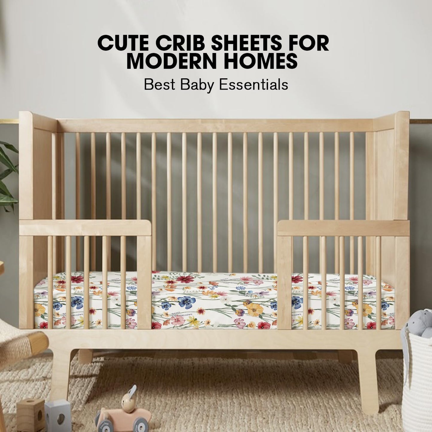Little Grape Land Crib Sheets for Girls and Boys, 2pk Baby Crib Fitted Sheet for Standard Size Crib and Toddler Mattress, Super Soft Baby Sheet (Spring Flower & Beige)