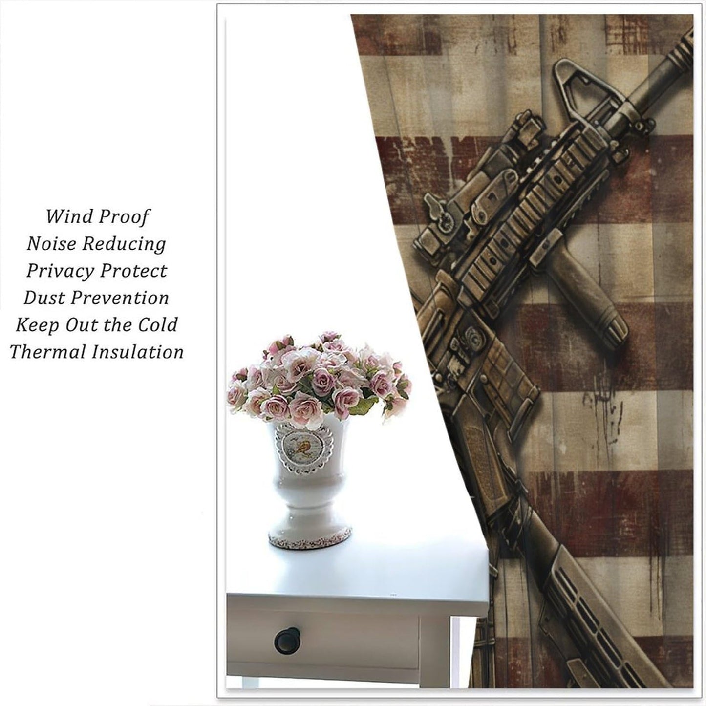 TOWINSFB Gun USA Flag Blackout Curtains for Bedroom Living Room, American Flag Patriotic Military Thermal Insulated Room Darkening Curtain- 2 Panels 45" L x 42" W