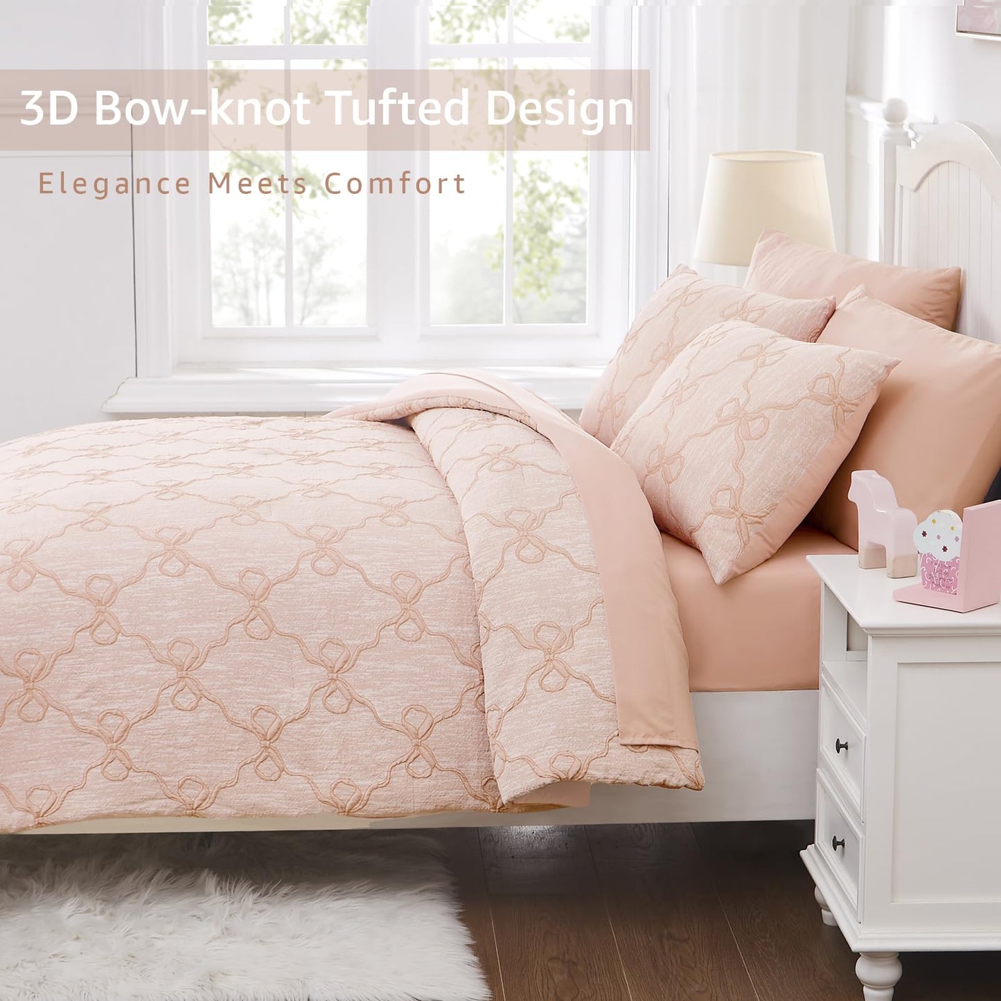 Wink Deer Twin Comforter Set with Sheets for Girls-5 Pieces Twin Bedding Sets with Orange Pink Comforter, Sheets, Pillowcase & Sham for Kids (Orange Pink Diamond, 66" X 86")