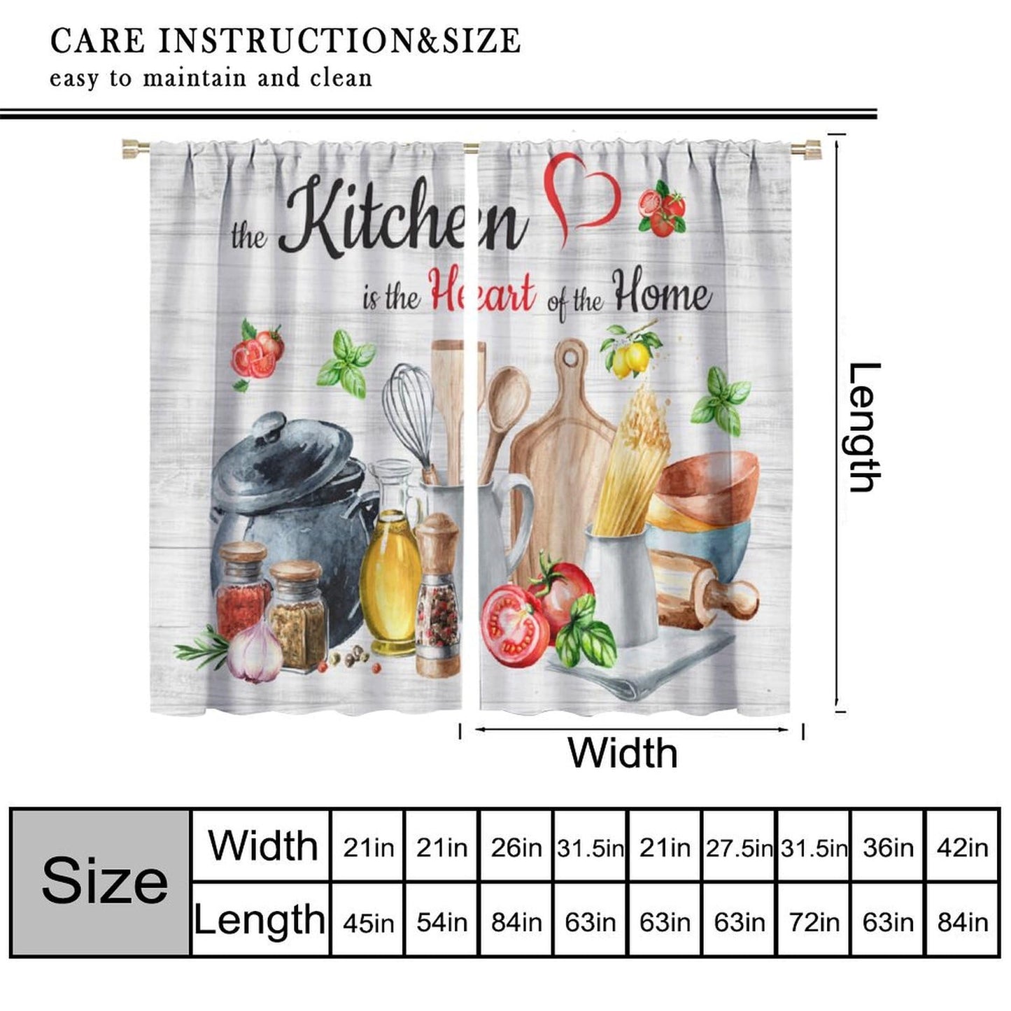 Focusbrite Rustic Kitchen Curtains, Vintage Farmhouse Country Fresh Vegetables Funny Quotes Window Drapes for Bedroom Living Room Kitchen Set 2 Panels,42x45 Inches