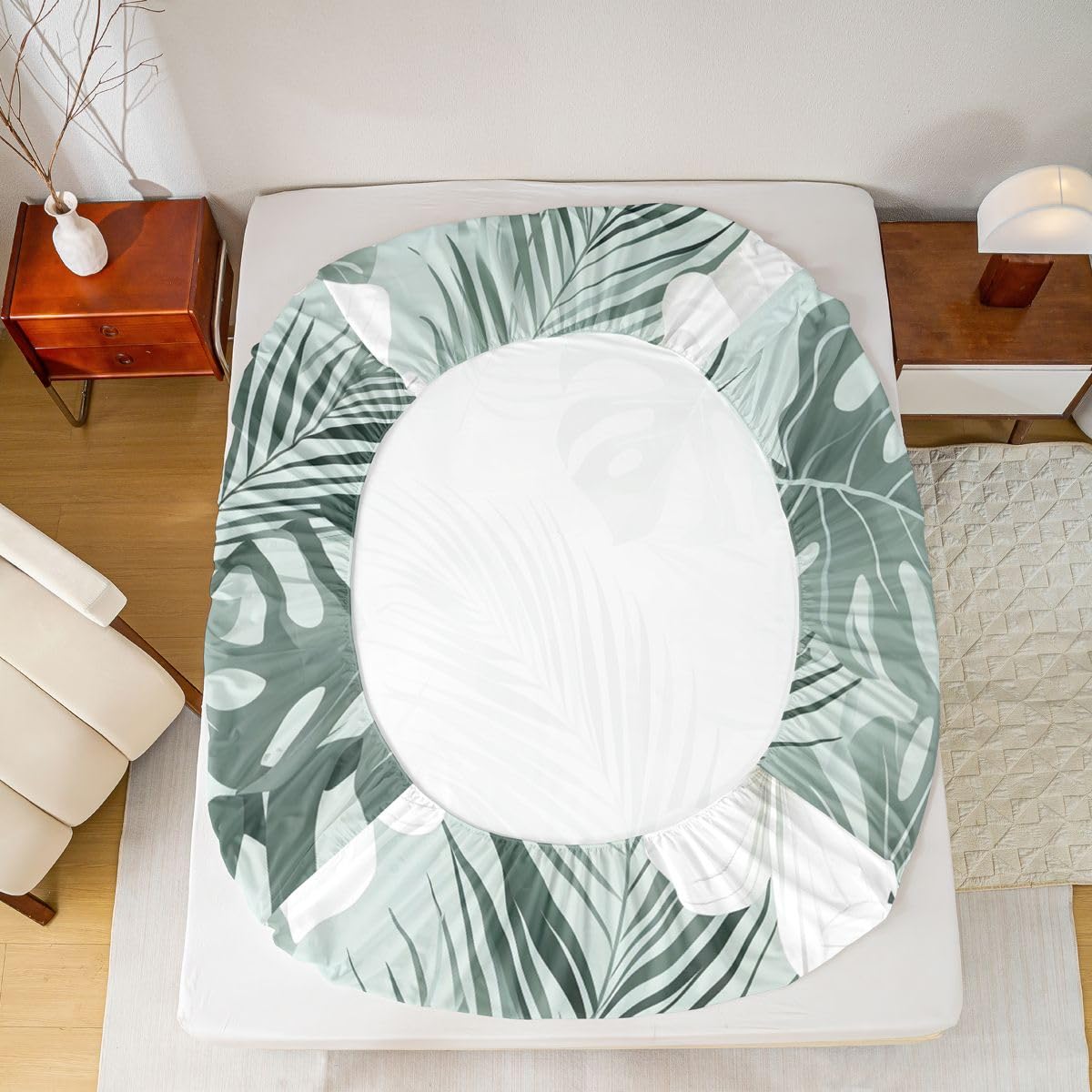 Erosebridal Tropical Floral Fitted Sheet Twin Gradient Mint Watercolor Palm Leaf Floral Bed Sheets Soft Breathable Bedding Set,Summer Hawaiian Themed Bed Cover 2 Pcs