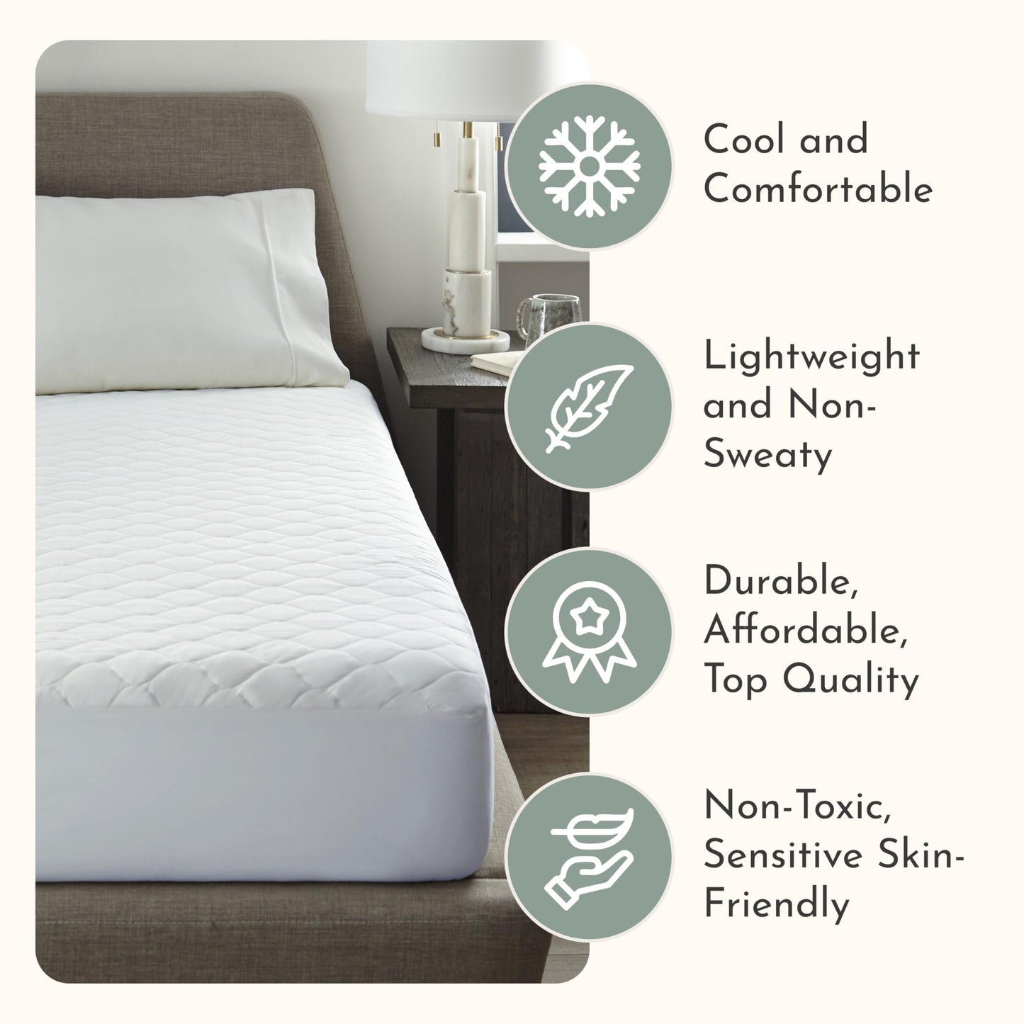 100% Cotton Organic Mattress Protector | Breathable & Noiseless Quilted Organic Mattress Pad with Premium 300GSM Durability | Machine Washable Bed Protector with Deep Pocket (White, Twin)