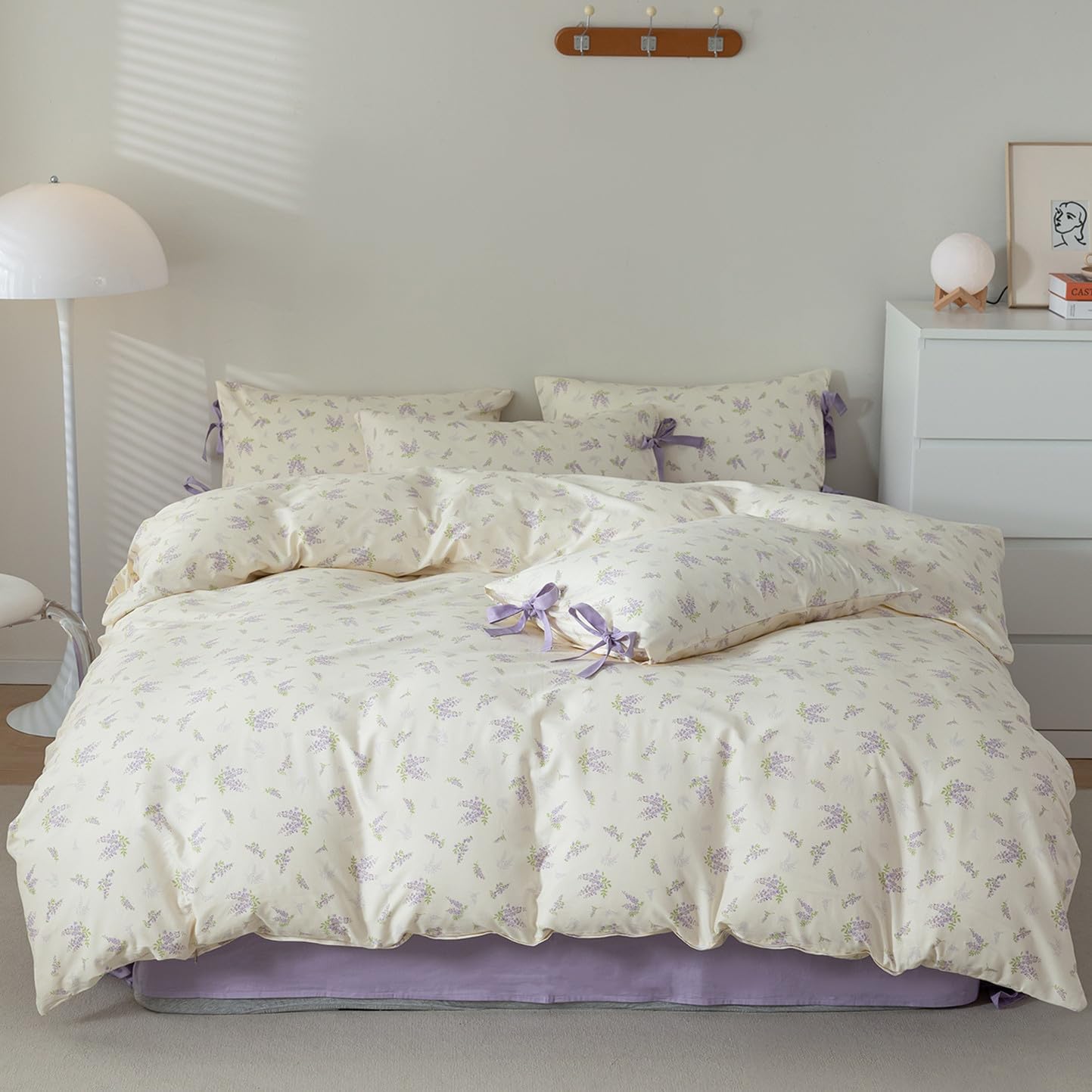 VM VOUGEMARKET Cotton Duvet Cover Set Queen,3 Pieces Purple Floral Bedding Set,Girls Lavender Flower Duvet Cover with Zipper Closure-Queen,90x90 Inch
