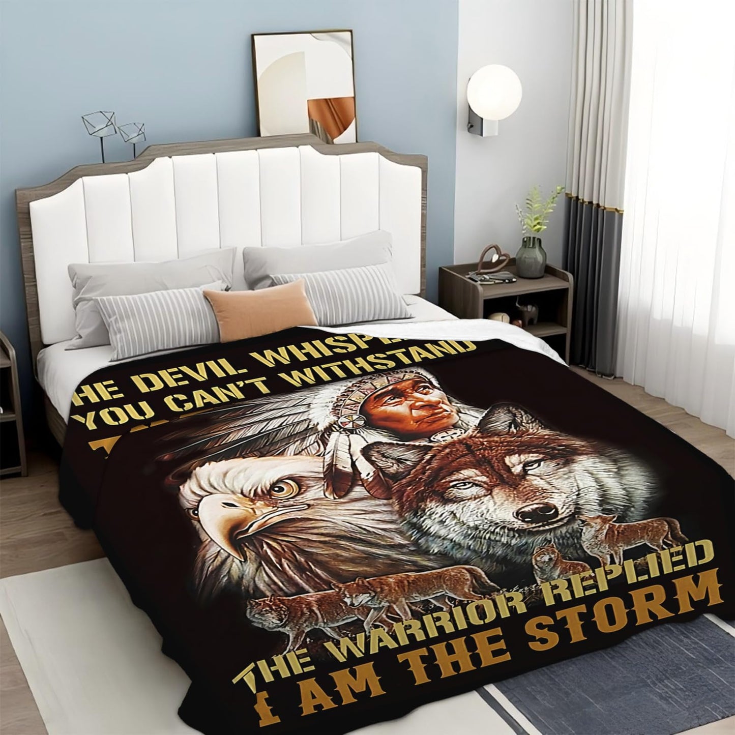 Tijuboni Native American Throw Blanket Indian Wolf Eagle Gifts for Women Men Girls Boys Kids Adults Soft Flannel Fleece Blanket for Couch Sofa Bed Home Decor 40"x50"