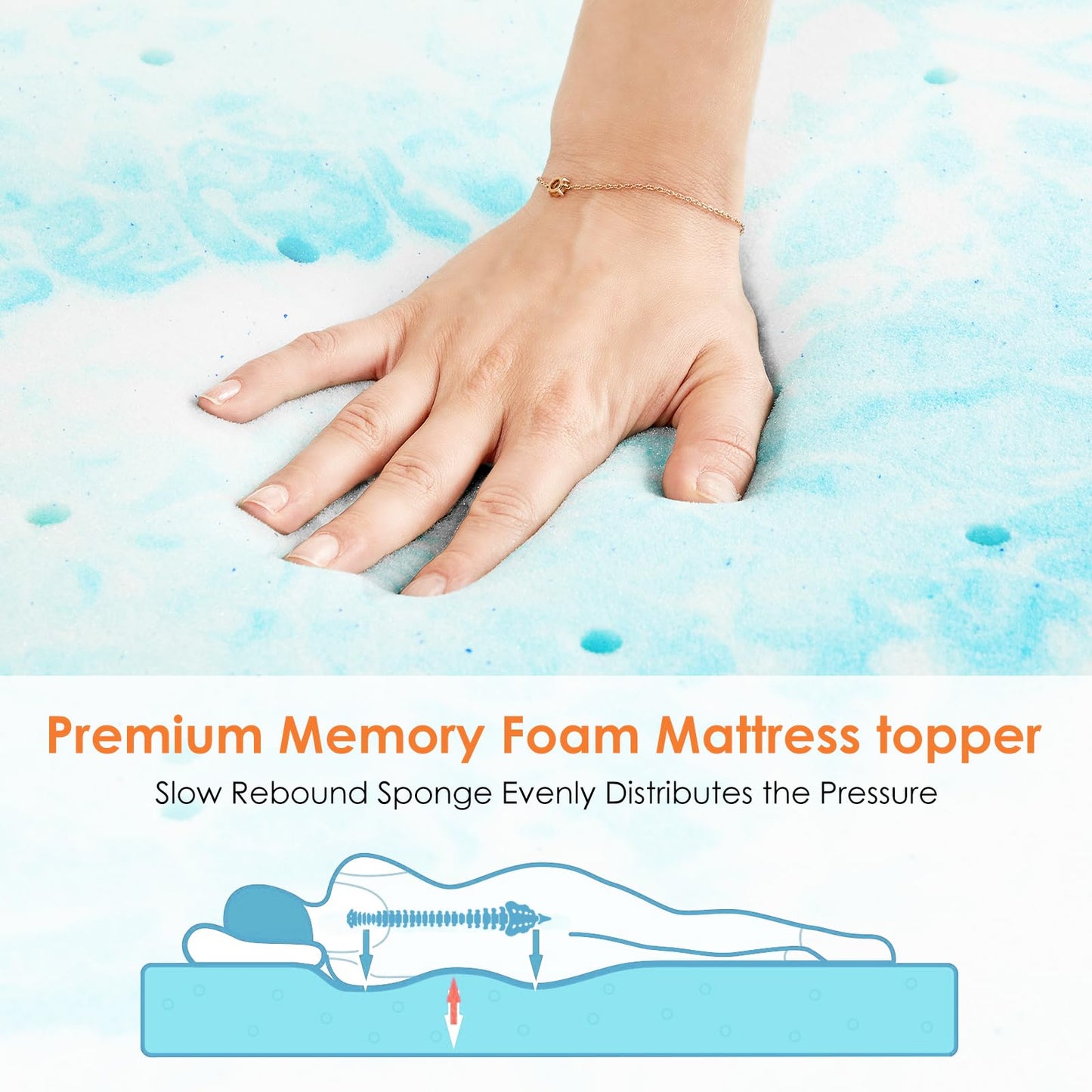 Sweetcrispy Mattress Topper King, 3 Inch Thick Memory Foam Gel Infused Cooling Pad for Pressure Relieve for King Size Bed, Sleeper Sofa, RV, Camper, CertiPUR US Certified, Ventilated and Breathable