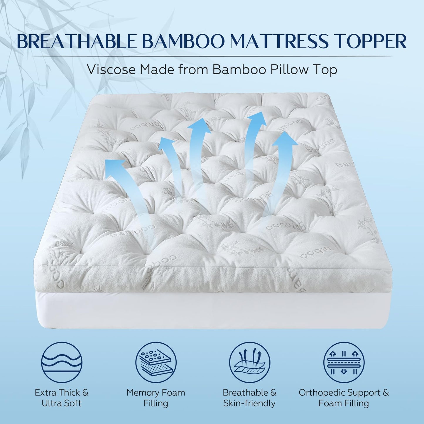 5 Inch Full Mattress Topper Viscose Derived from Bamboo,Extra Thick Pillow Top Mattress Pad Full Size,Cooling for Hot Sleepers,Memory Foam Filling for Pain Relief,White