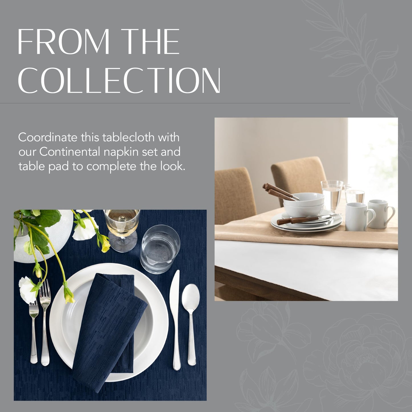 Threadmade Continental Solid Texture Water Resistant Tablecloth, Navy - 90" W x 90" L Round