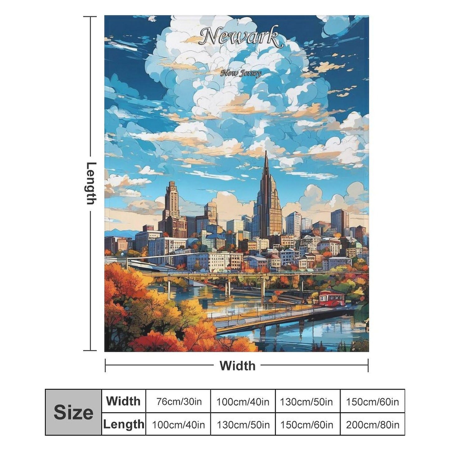 Newark New Jersey City Skyline Landscape Abstract Blanket Soft Flannel Lightweight Blanket Outdoor Travel Carry Living Room Bedroom Sofa Decoration Gifts 40x50 Inch