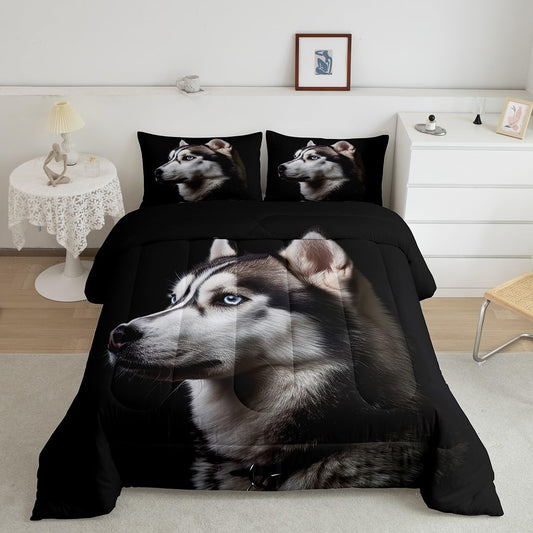 Feelyou Husky Comforter Set Queen Size for Kids Funny Dog Pet Bedding Set for All Season Puppy Dogs Animal Decor Ultra Soft Microfiber Lightweight Comforter + 2 Pillow Shams
