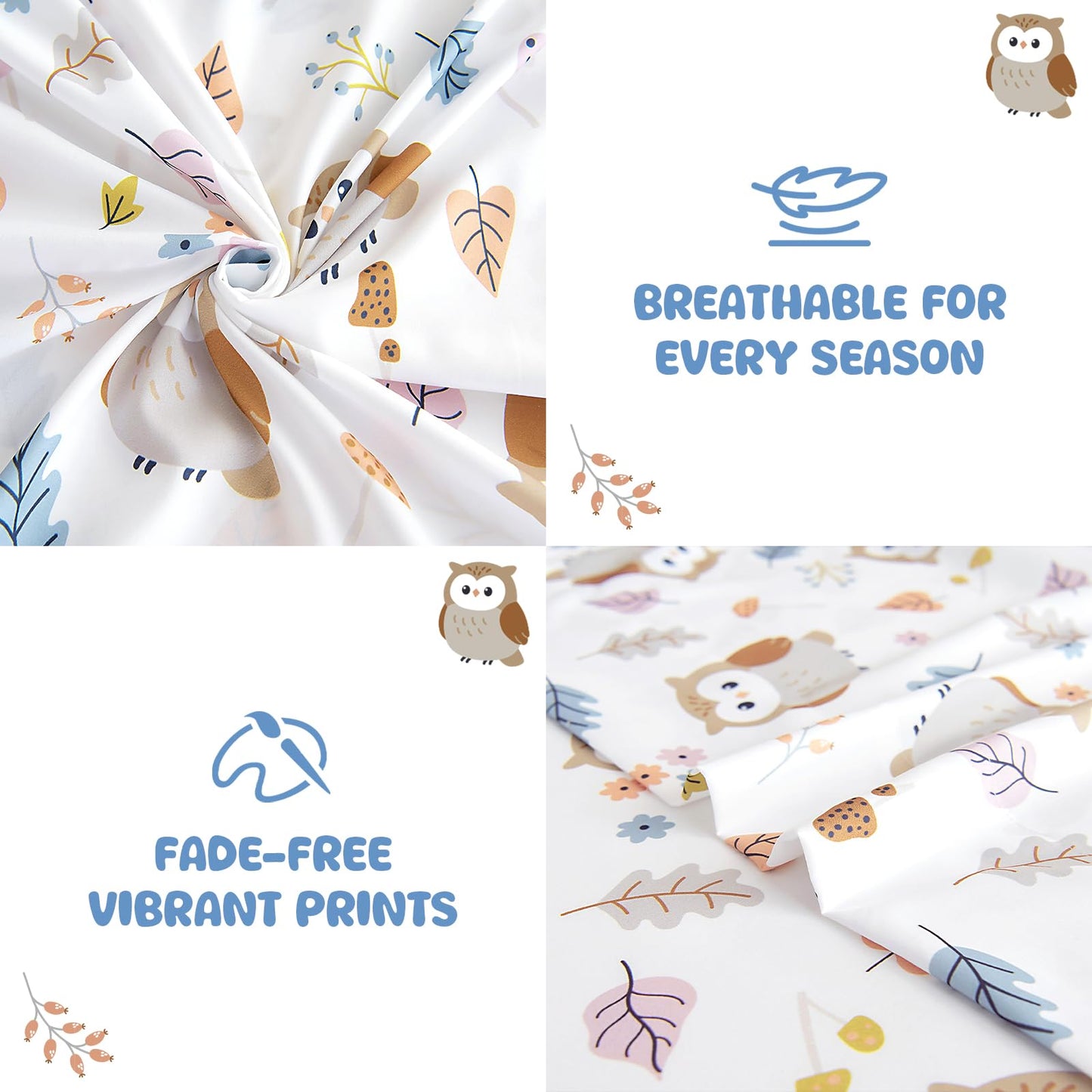 MICORAL Kids Twin Sheet Set, 3 Pieces Sheets for Boys & Girls, Soft Printed Microfiber Bed Sheets, Deep Pocket Cozy Toddler Bedding Set, Owl (White)