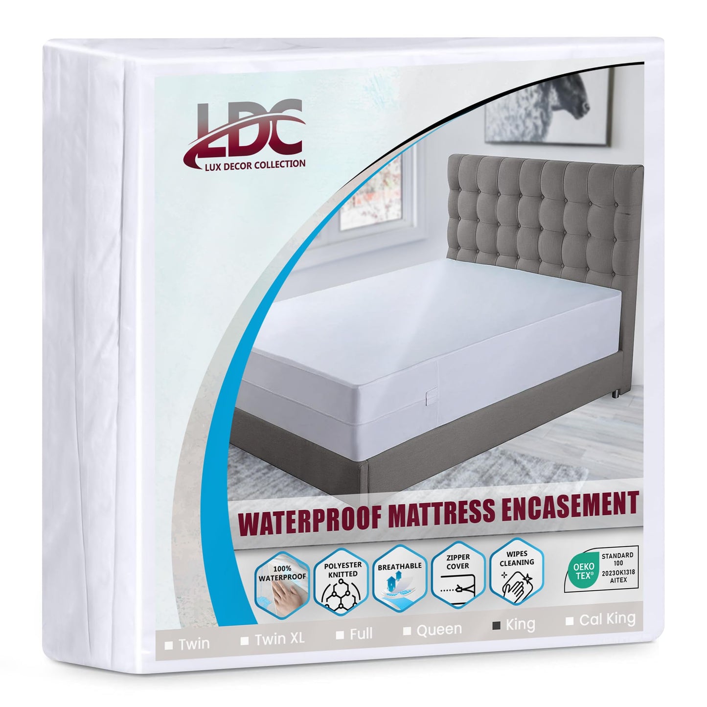 LUX Décor King Zippered Mattress Encasement - Bed Bug Proof, 100% Waterproof Mattress Protector - 14 Inches Deep All Sided Cover, Noiseless - 78X80