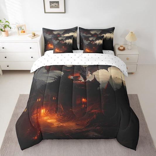 3D Dragon 7-Piece Bedding Set - Fierce Wildlife Queen Size - 1 Comforter, 1 Flat Sheet, 1 Fitted Sheet, 2 Pillowcases and 2 Pillow Shams