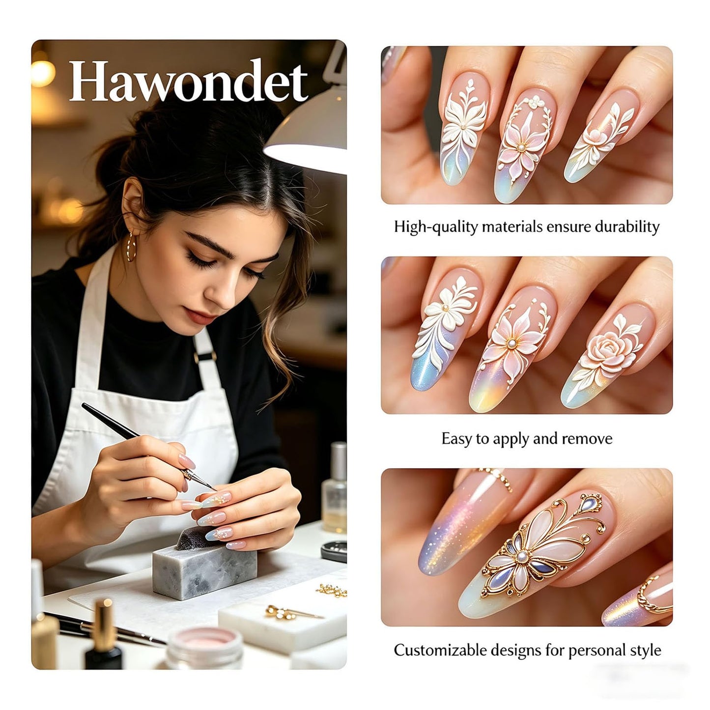Handmade Press on Nails 3D Cute Glue on Nails for Women, Luxury Duck Nail Art Design, Fake Nails with 3D Nail Charms Size M 9