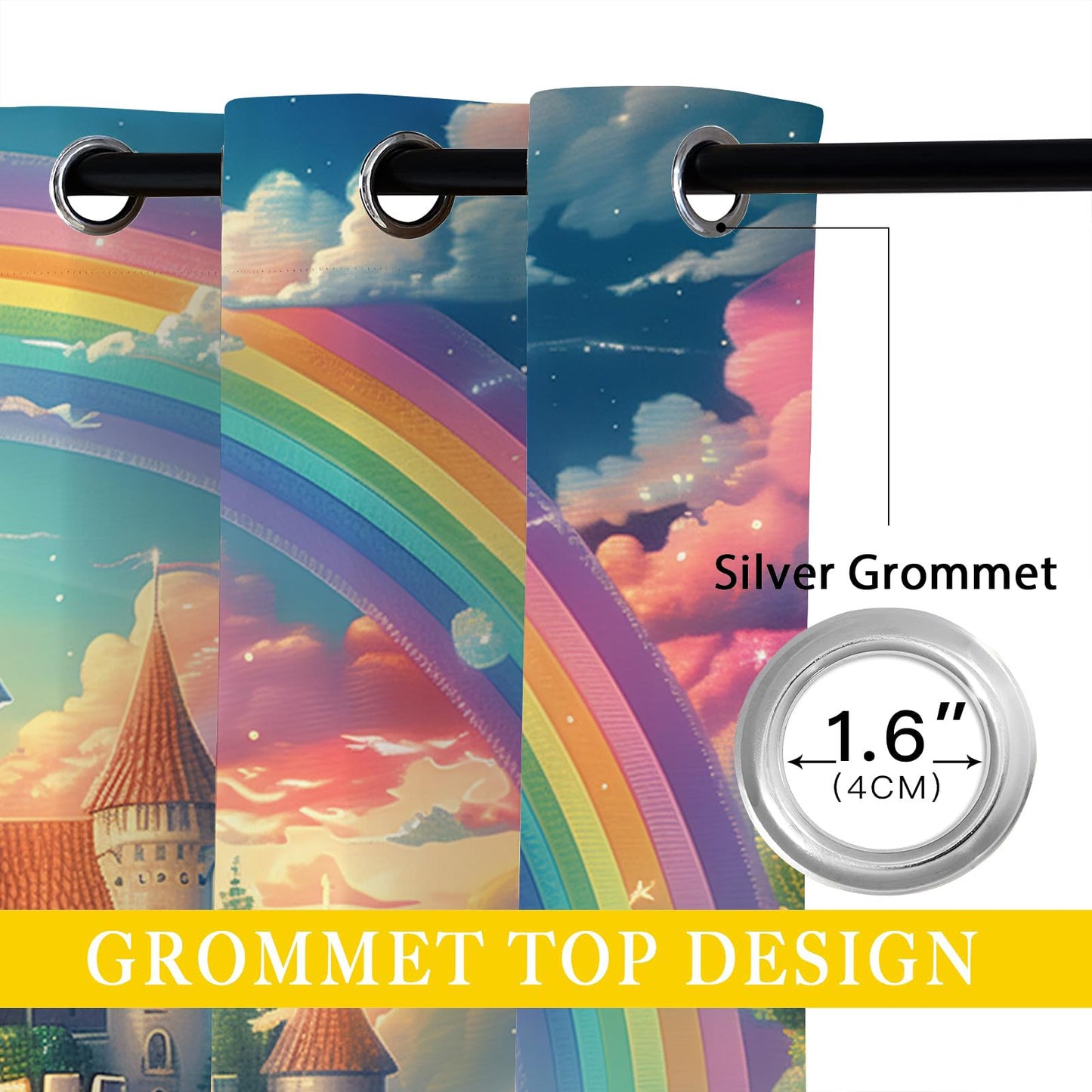 XINBADU Castle Blackout Curtains for Girls Boy Home Decor, Rainbow Unicorn Fairy Tale World Grommet Thermal Insulated Drapes Darkening Window Curtain for Bedroom Living Room, 42 x 45 Inch
