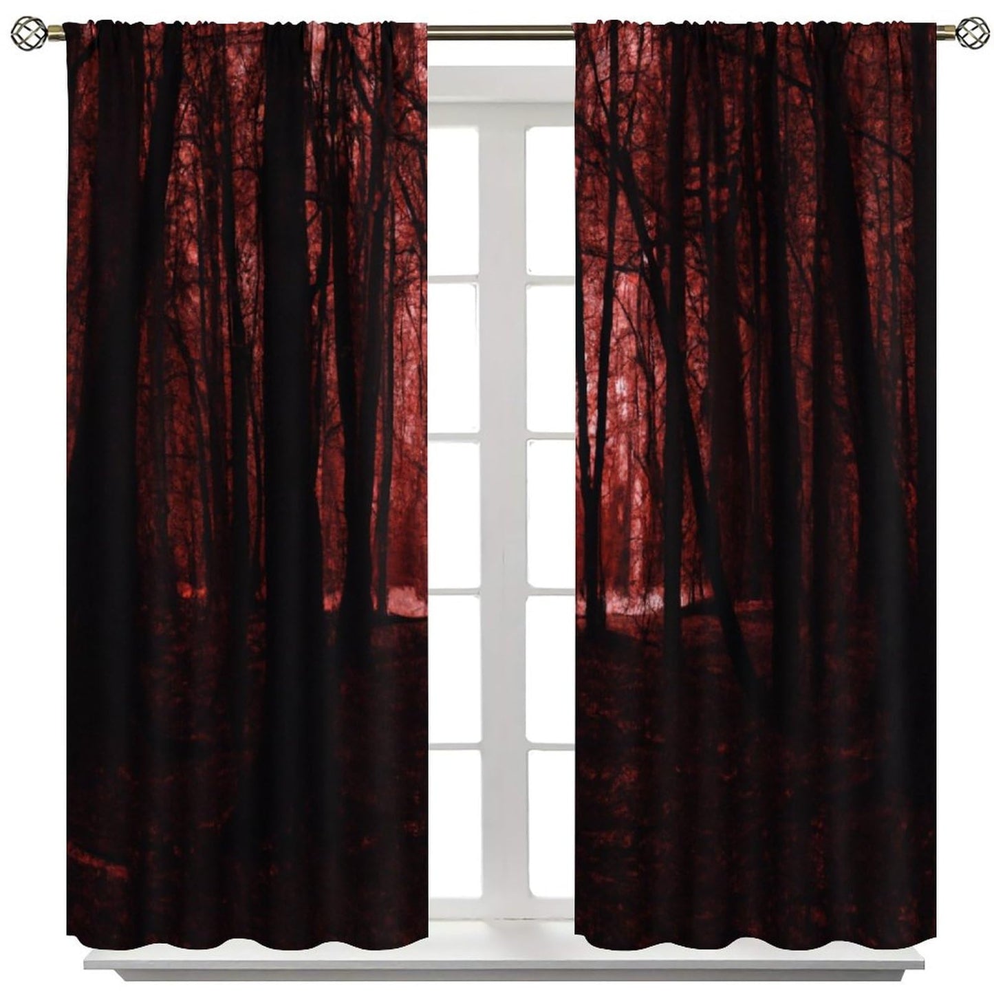 SHElifestyle Gothic Dark Red Forest Curtains, Haunted Creepy Landscape Forest Window Treatments Spooky Horror Halloween Trees Window Drapes for Bedroom Living Room W42 X L45