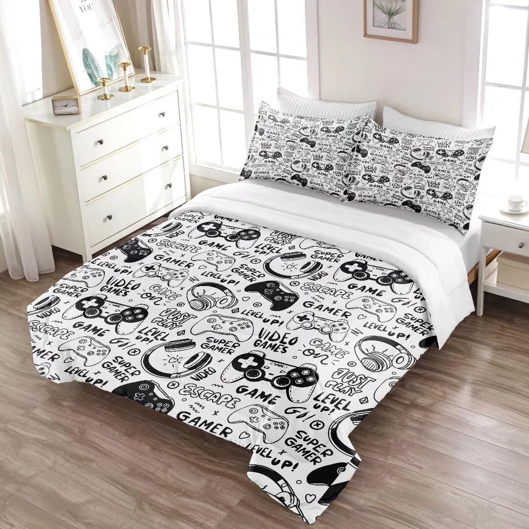 GRAT TIOC Gaming Comforter for Boys Teens,Game Bedding Sets Twin,Kids Gamer Comforter Set,Video Game Bedroom Bed Set Controller Duvet All Season 3 Piece
