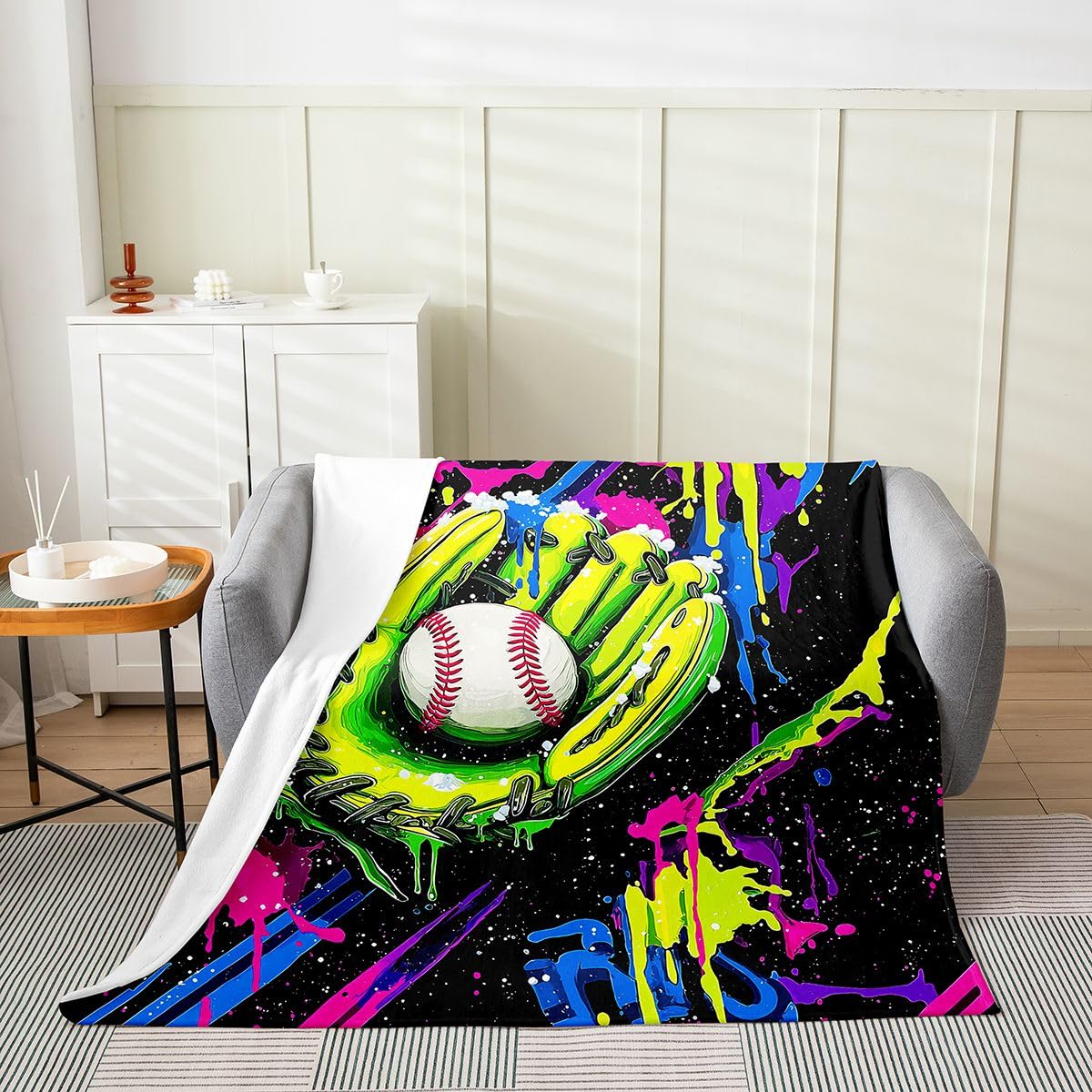 jejeloiu Ice Cream Baseball Plush Throw Blanket Sweet Sport Hybrid Flannel Blanket Soft Baby 30"x40" Pink Blue All Season Graffiti for Couch Bed Sofa Bedroom Decor