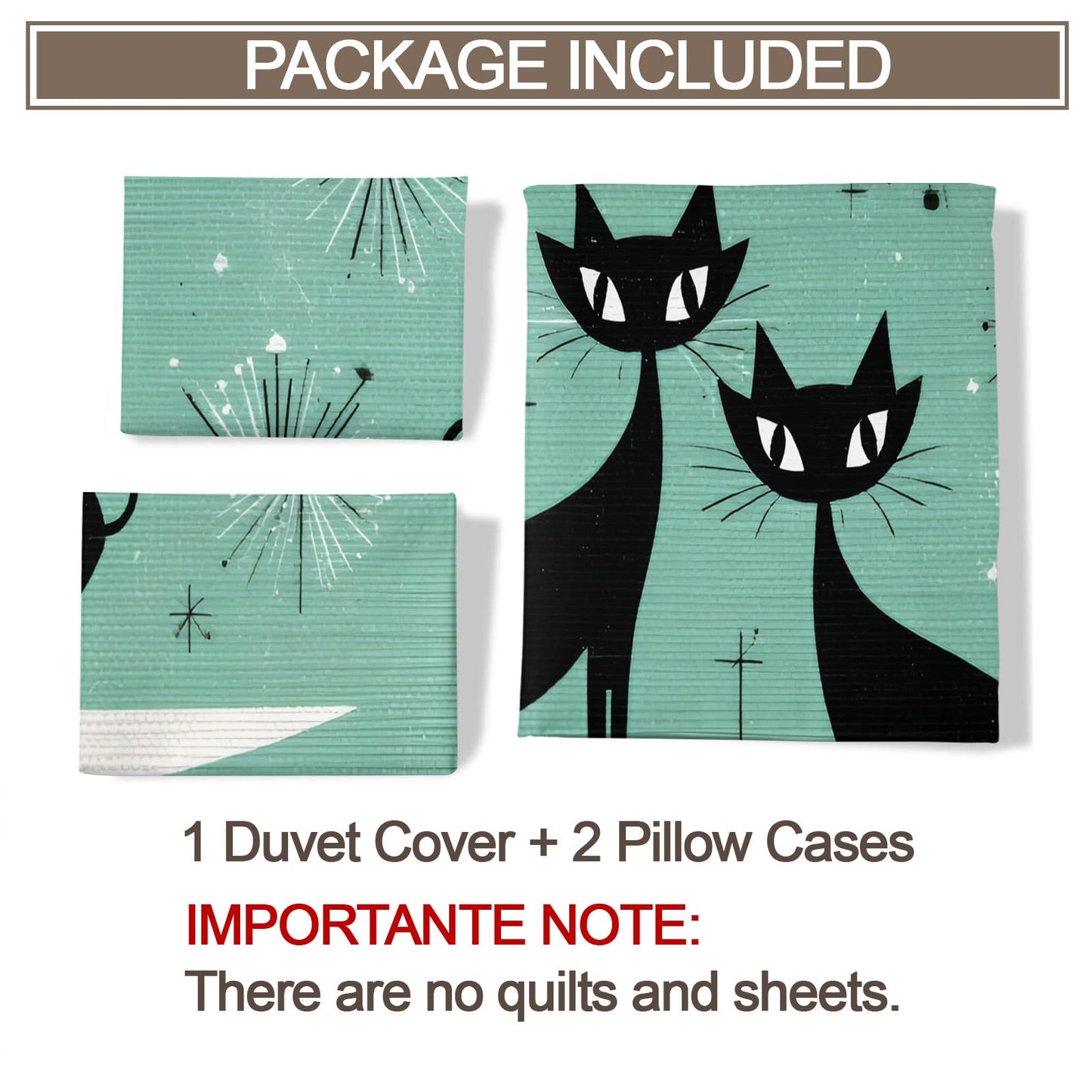 ZAMODE Cat Comforter Cover 90" x 90", Mid Century Black Cat Bedding Queen Size, Retro Atomic Duvet Cover with 2 Pillowcases