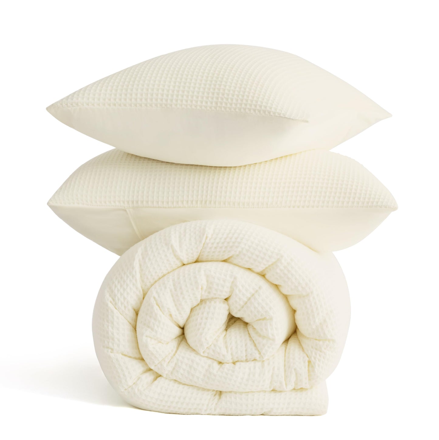 Bedsure Cream Queen Bedding Comforter Set, Waffle Breathable Bedding Set, All Season Comforter with 3 Pieces, 1 Waffle Weave Comforter (90"x90") and 2 Pillowcases (20"x26")