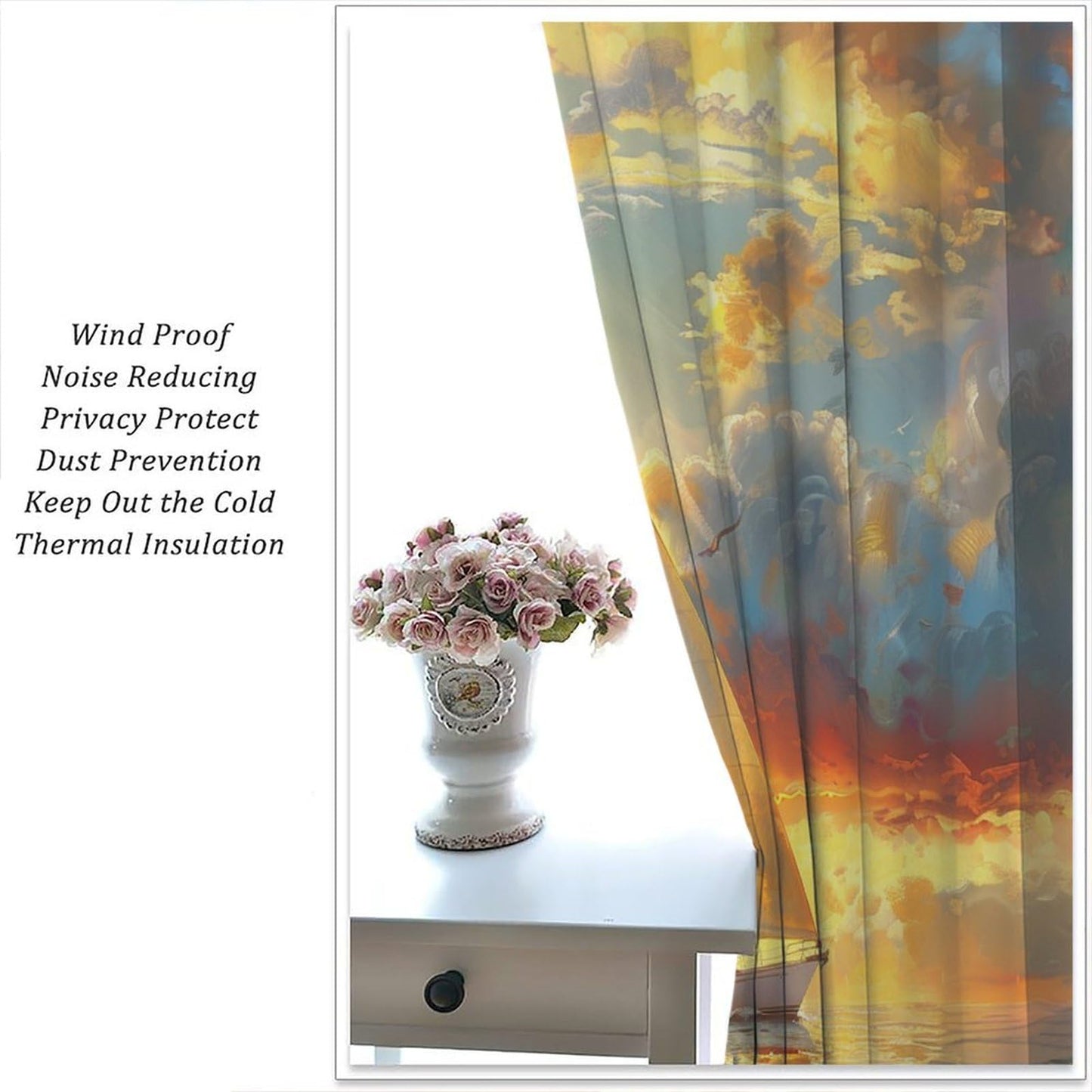TOWINSFB Nautical Sailboat Sunset Blackout Curtains for Living Room Bedroom, Classic Sky Cloud Coastal Ocean Window Curtains Rod Pocket Thermal Insulated Window Drapes, 2 Panels, Each 21W x 45L