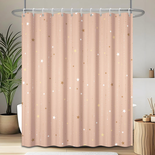 GICDSU Starry Night Shower Curtain, Waterproof Shower Curtains for Bathroom, Cloth Star Shower Curtain Set with Hooks, Peach Pink Celestial Space Shower Curtains, 72x72 Inches