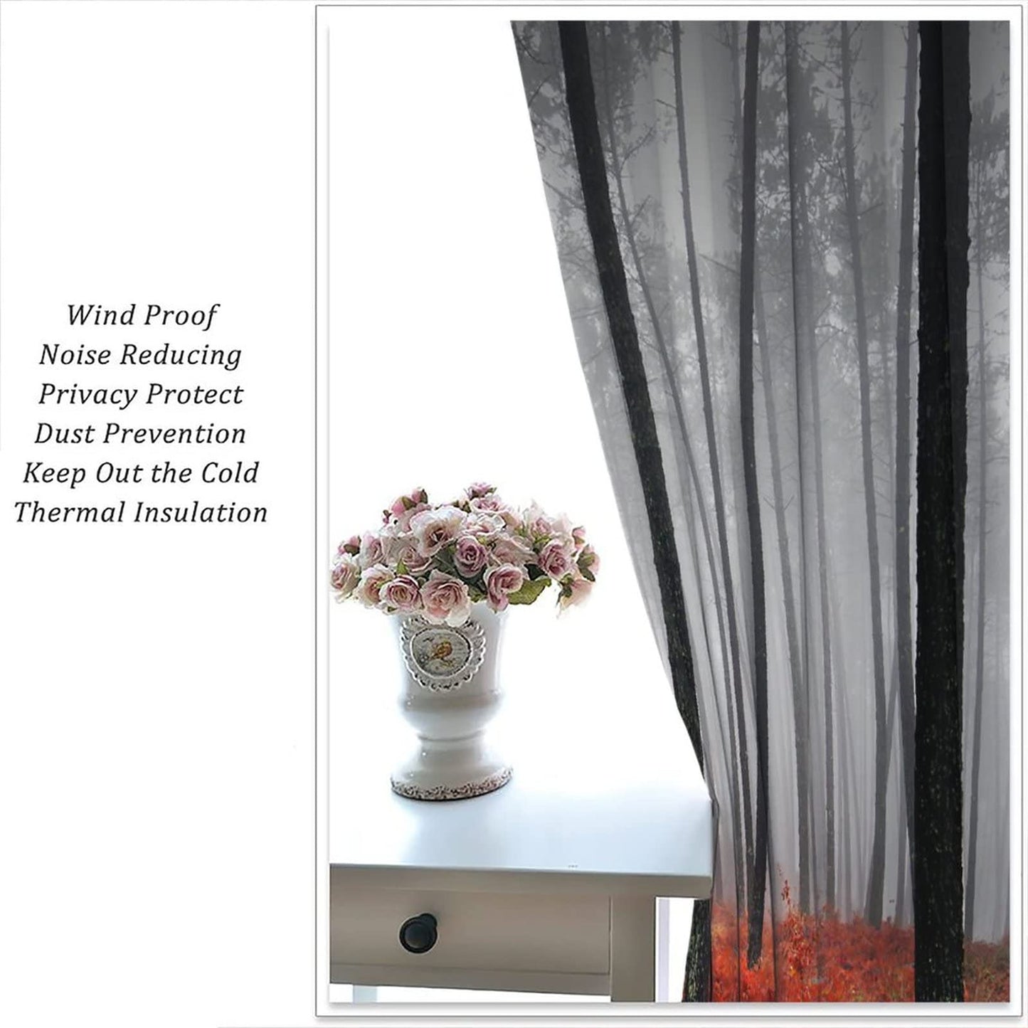 JESTRONRY Forest Window Curtain,Red Fantasy Misty Forest Trees Jungle Bushes Blackout Rod Pocket Window Drapes 2 Panel Set for Living Room Bedroom Kitchen Bathroom Decor W42xL45in