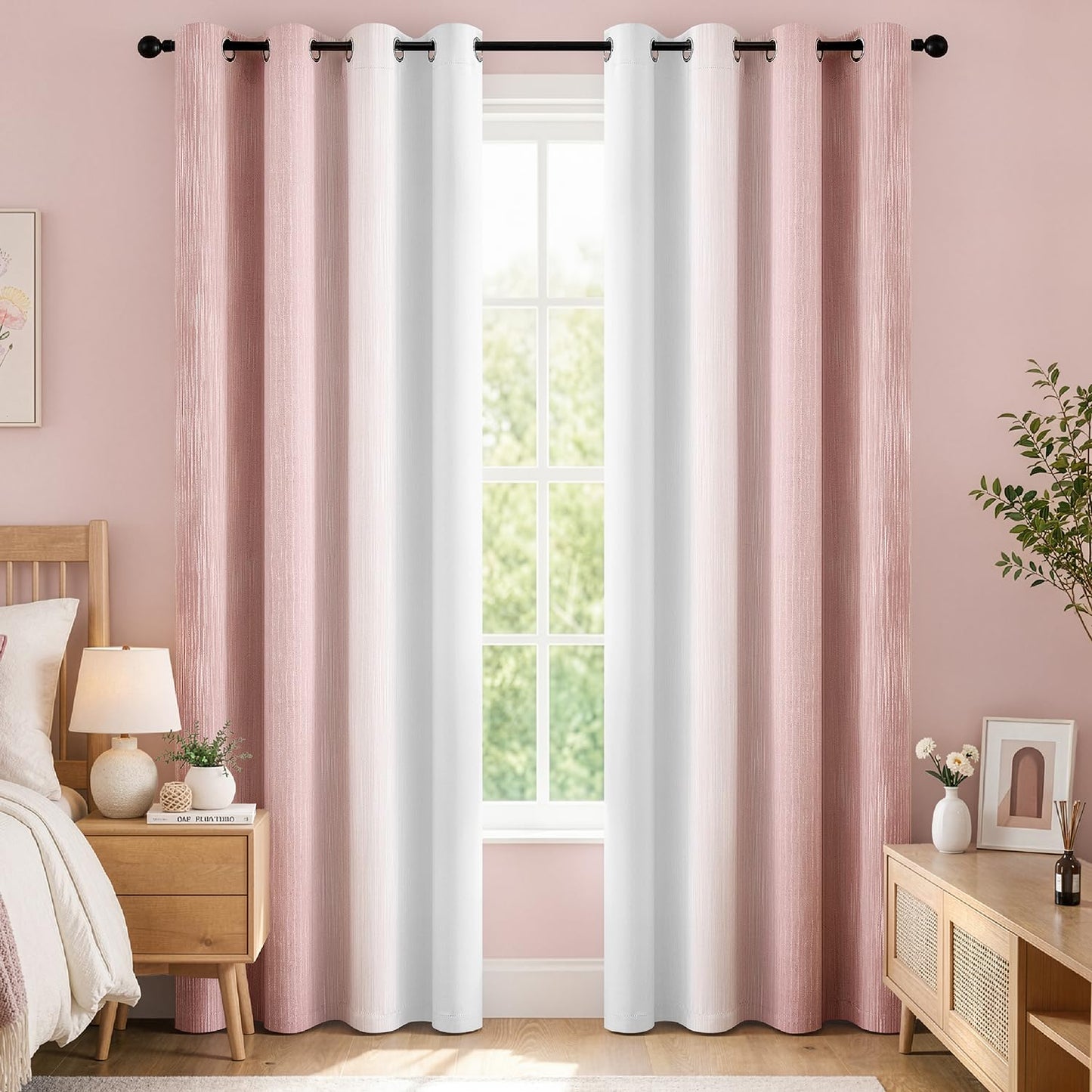 MIULEE Pink and Greyish White Ombre Blackout Curtains, Full Room Darkening Thermal Insulated 84 Inches Long Drapes for Bedroom/Living Room Grommet Window Treatments Modern 52Wx84L, Set of 2