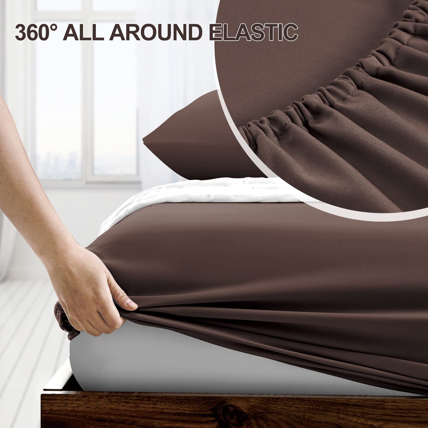 FreshCulture Queen Fitted Sheet - Hotel Quality, Ultra Soft & Breathable Brushed Microfiber, Deep Pocket, Cooling Fitted Sheets for Queen Size Bed (Brown)