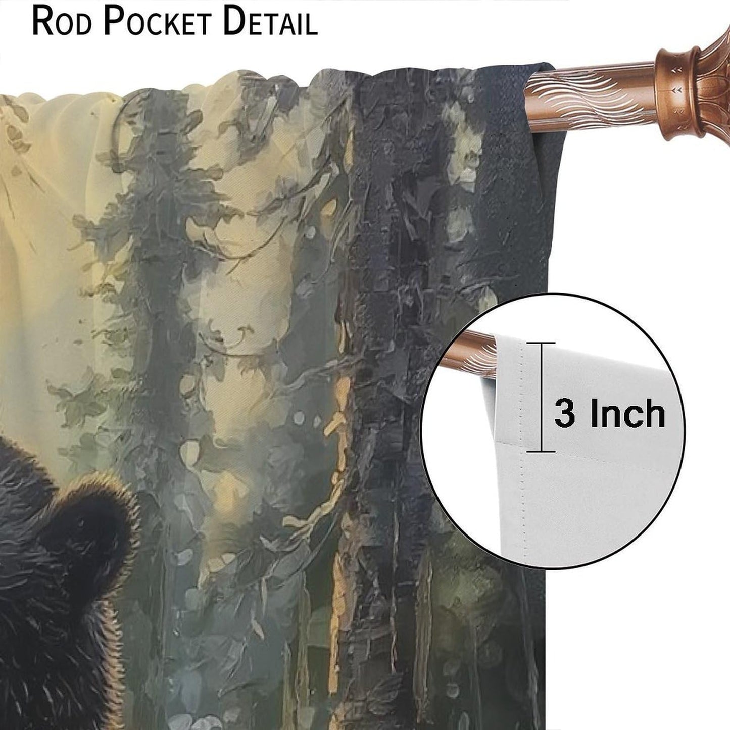 LOMADIA Bear Blackout Curtains, Retro Funny Forest Animal Woodland Wildlife Pattern Drapes, Black Bear Window Treatments Curtain for Kitchen Bedroom Living Room Home Decor 42" W x 45" L