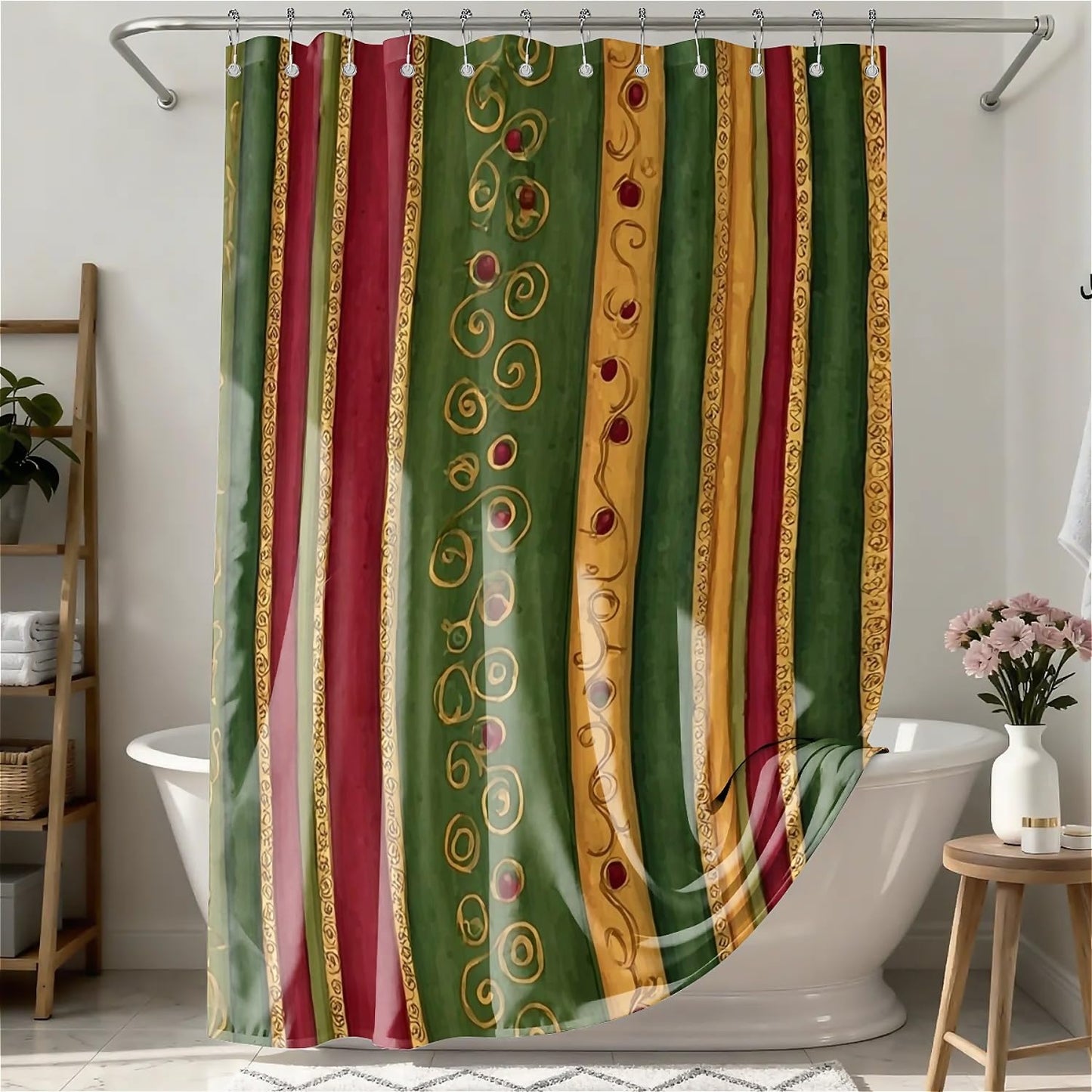 TANGXUNFA Christmas-Stripes-and-dots Shower Curtain for Bathroom, Water-Resistant Long Shower Curtain Set 72x72 Inch with Metal Grommets and 12 Metal Hooks