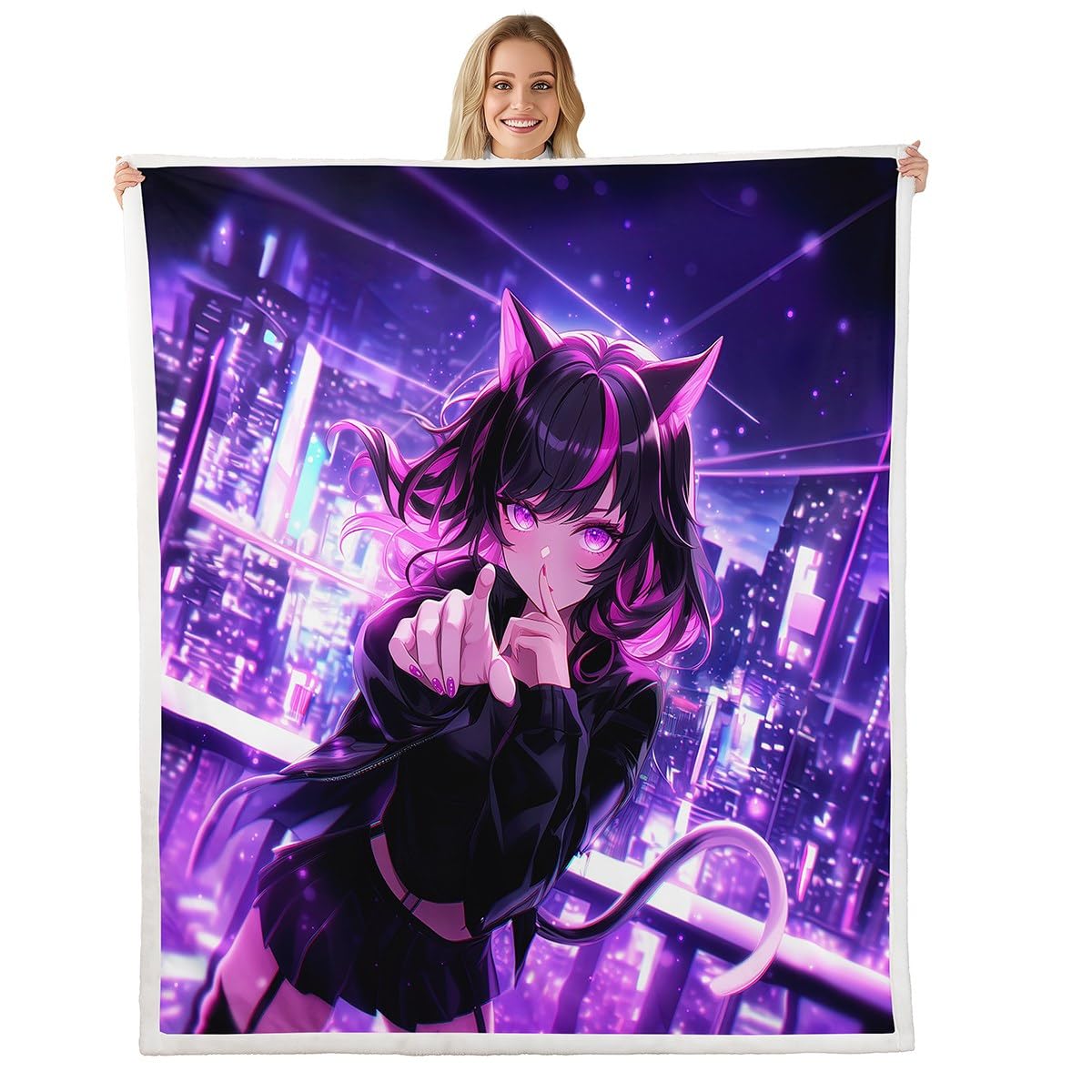 Erosebridal Kids Anime Girl Twin Size Throw Blanket, Japanese Anime Fleece Sherpa Blanket, Cartoon Girl Decor for Boys Teens Bedroom Decor, Kawaii Japanese Animation Decorative Sofa Couch