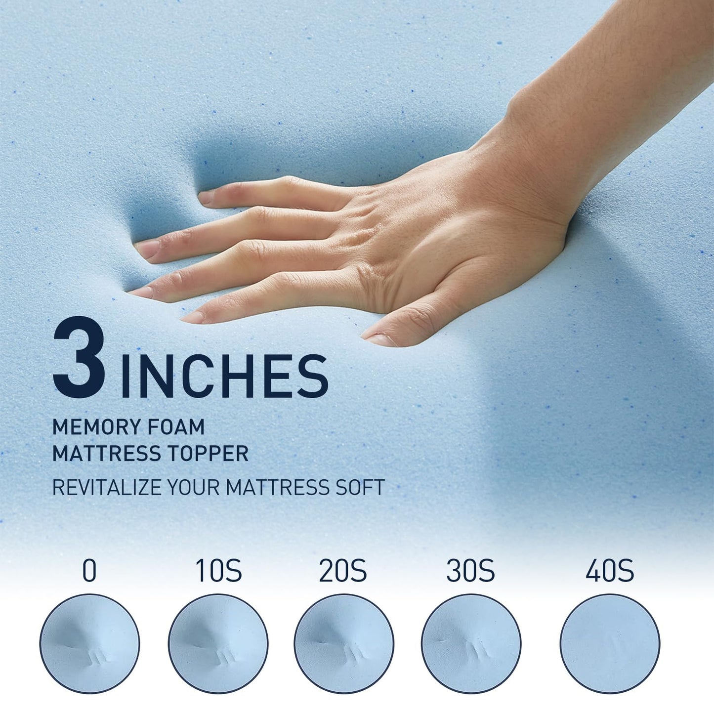 3 Inch Cooling Gel Memory Foam Mattress Topper King - Cooling Ice Silk Removable & Washable Cover, Mattress Topper for Back Pain Relief, Adjustable Strap & Non-Slip, CertiPUR-US Certified