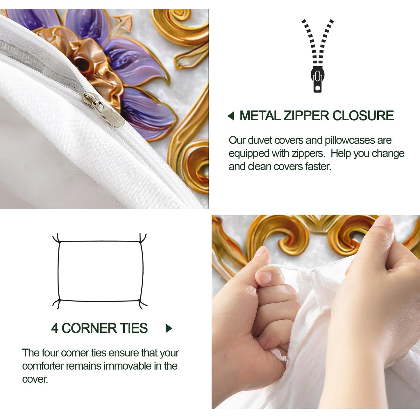 ZAMODE Floral Duvet Cover 120" x 98", Vintage Exotic Flower Bedding Set, Luxury Flowers Comforter Cover with Zipper Ties