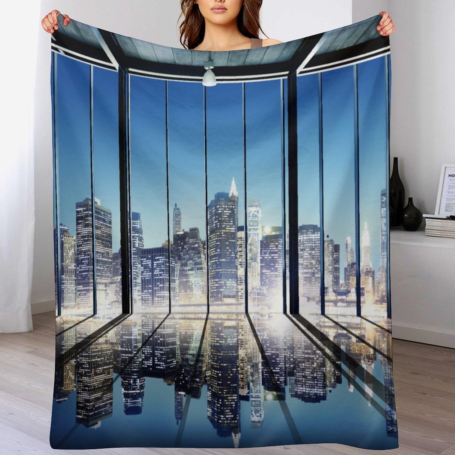 City Night Landscape Throw Blanket,New York Buildings Neon Lights Pattern Soft Cozy Warm Flannel Blankets for Sofa Couch Bed Gifts for Lover Kids Boys Grils Women Adults 30x40 Inch
