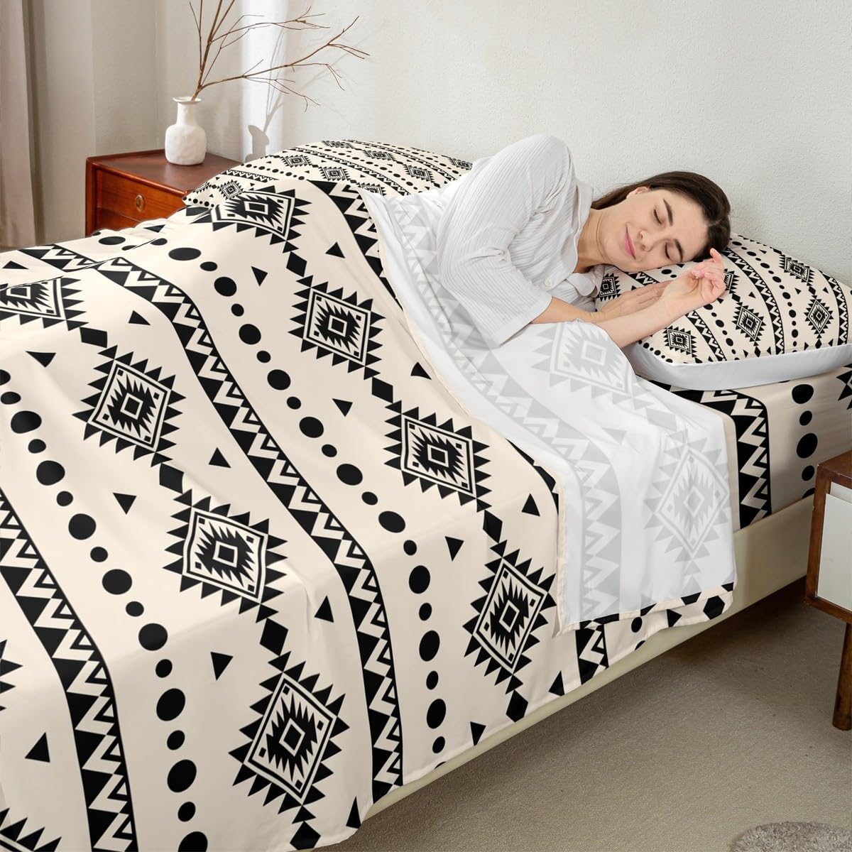 Erosebridal Bohemian Aztec Bed Sheets Set Full Size, Western Decor Flat Fitted Sheet for Boys Girls Women Men Bedroom, Exotic Tribal Bedding Set, Geometric Southwestern Farmhouse Bed Sets