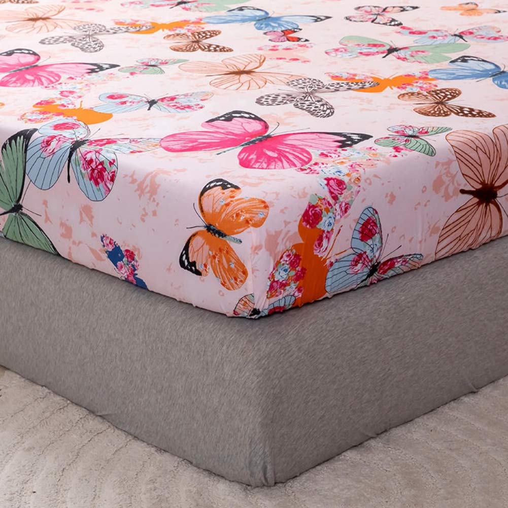 Kids Bed Sheet Set Twin Girls Teens Pink Butterfly Bedding Set Decorative Microfiber Polyester Animal Fitted Sheet for Children Bedroom Soft Bed Cover with 1 Pillow Case, Flat Sheet not Included
