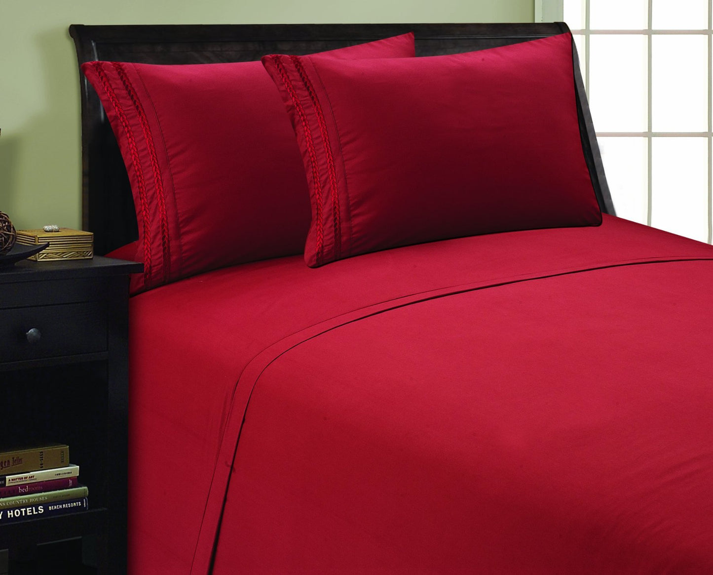 Elegant Comfort 1800 Premier Chain Design Hotel Quality Luxurious Silky Soft Wrinkle & Fade Resistant 4 pc Sheet Set, Deep Pocket Up to 16" Queen Burgundy