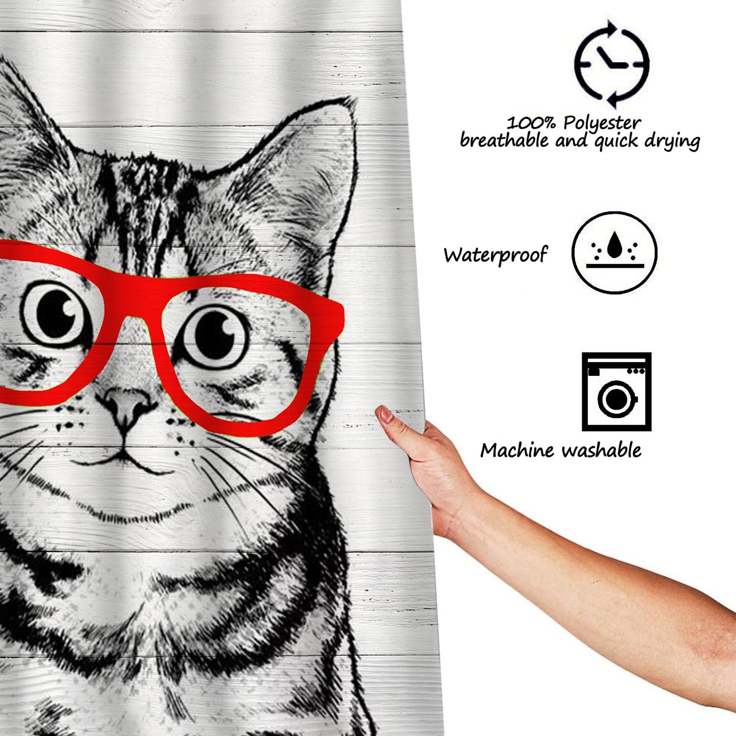 NYDECOR Black Cat Shower Curtain Funny Rustic Farmhouse Cute Pet Animal Kitty Shower Curtains for Bathroom Bathtub Bath Curtain Waterproof Polyester Fabric with 12 Plastic Hooks 72x72 Inches