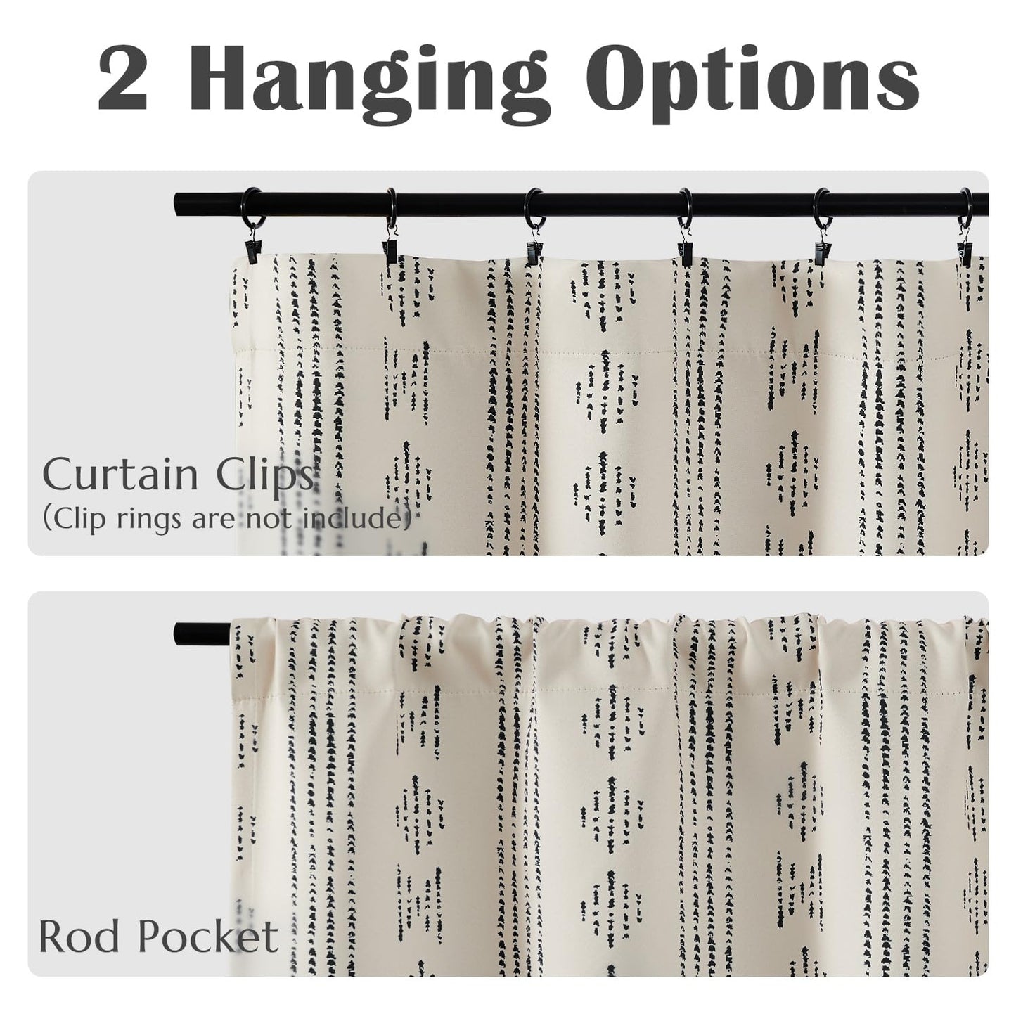 jinchan 95% Blackout Boho Kitchen Curtains 36 Inches Cafe Tier Curtains Bohemian Small Drapes for Bedroom RV Basement Half Window Room Darkening Thermal Insulated 2 Panels Black on Beige