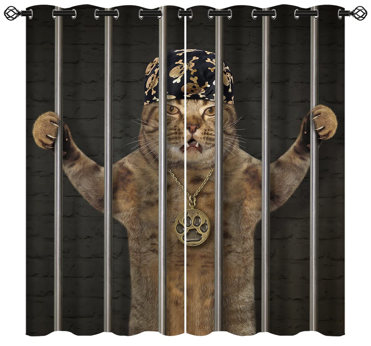ONINUO Cool Cat Blackout Curtains for Girls Boy Home Decor, Funny Cute Animal Police Office Grommet Thermal Insulated Drapes Darkening Window Curtain for Bedroom Living Room, 42 x 45 Inch