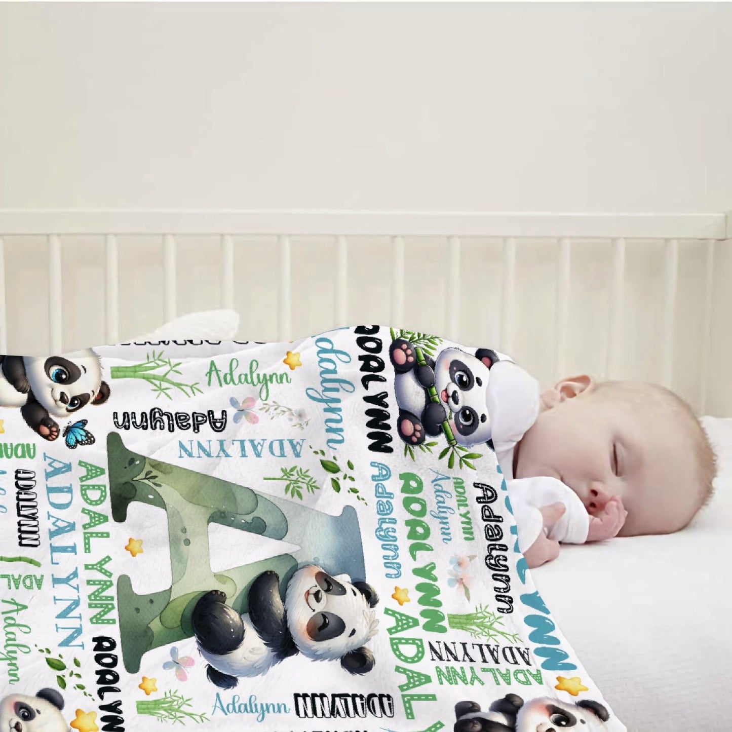 Custom Panda Blanket,Personalized Panda Gifts,Soft Flannel Throw for Bed Sofa,Lightweight,40 x 30in