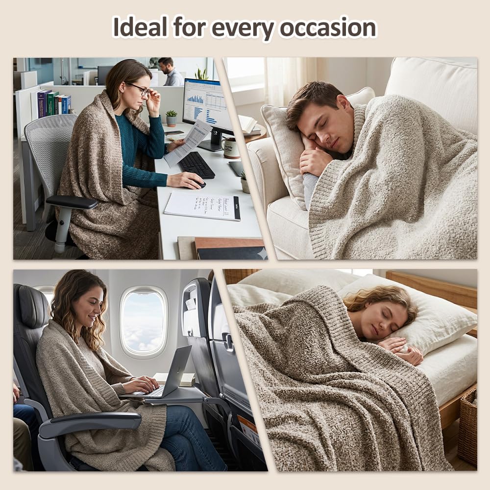 WDCOZY Taupe Melange Throw Blanket for Couch Bed Travel Camping, Reversible Super Soft Plush Knitted Blanket, Lightweight Cozy Fuzzy Fluffy Warm Throw, Textured Blanket for Home Decor, Tan 50"x60"