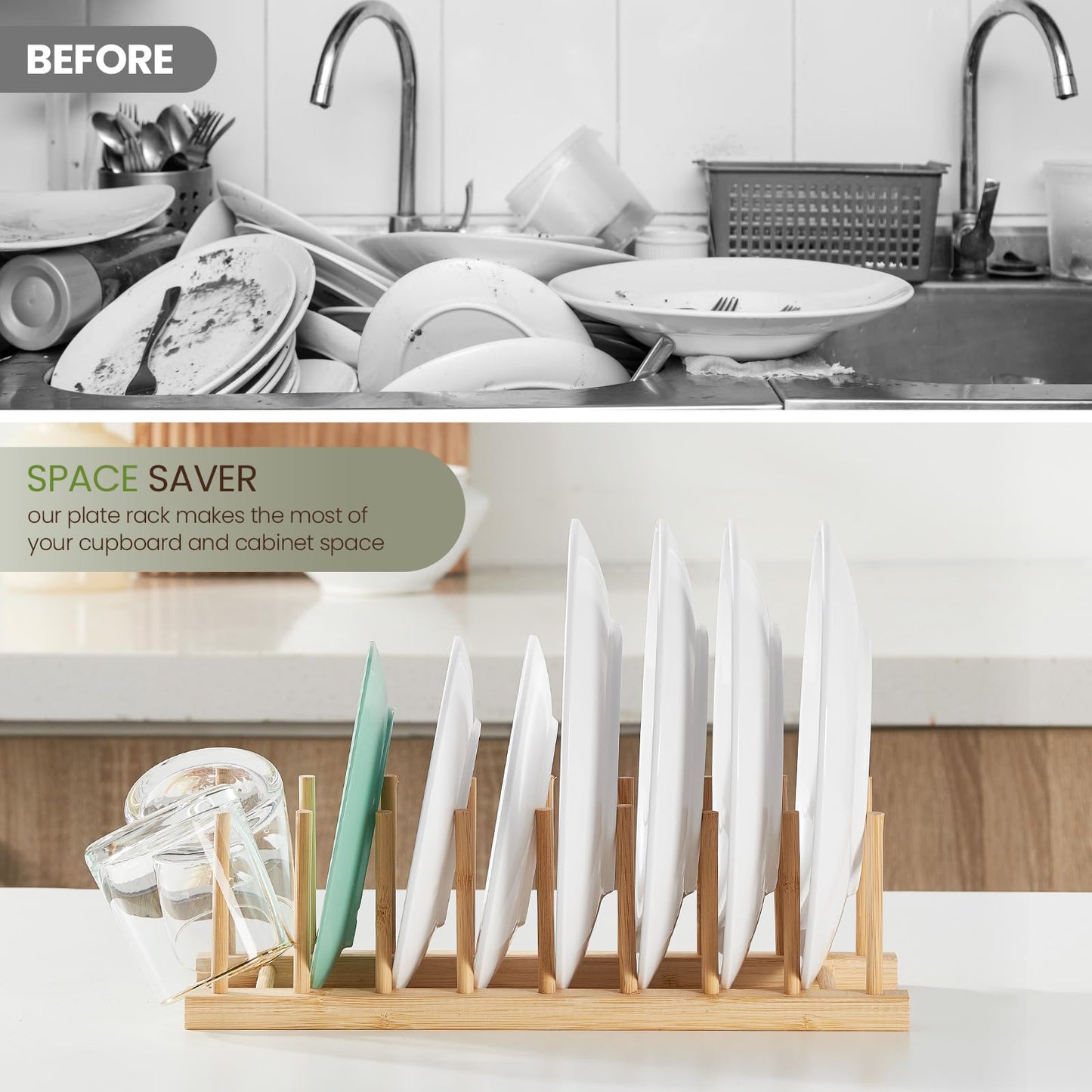NOVAYEAH 4 Pcs Bamboo Wooden Dish Rack-Plate Pot Lid Cutting Board Organizer Holder Rack for Cabinet-Kitchen Cabinet Organizer for Dish, Pots, Lids, Bowls, Bottles, Books, and Puzzle